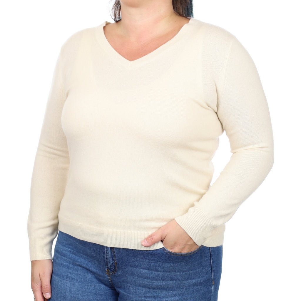 Cream Cashmere V Neck Jumper Large