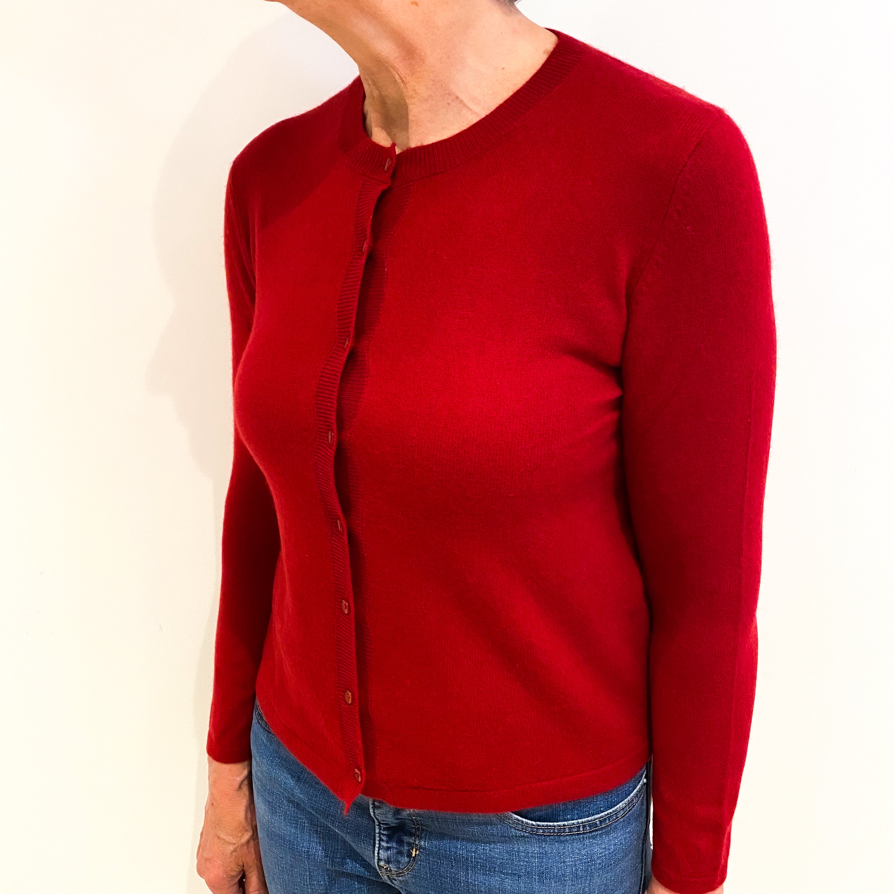 Crimson Red Cashmere Crew Neck Cardigan Medium