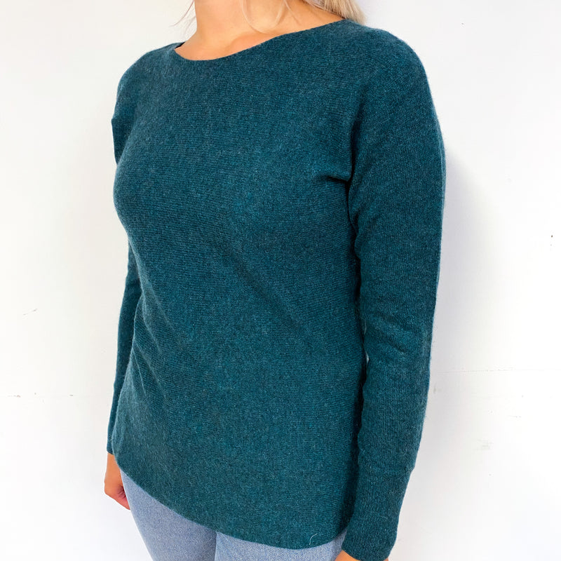 Peacock Green Cashmere Batwing Crew Neck Jumper Small