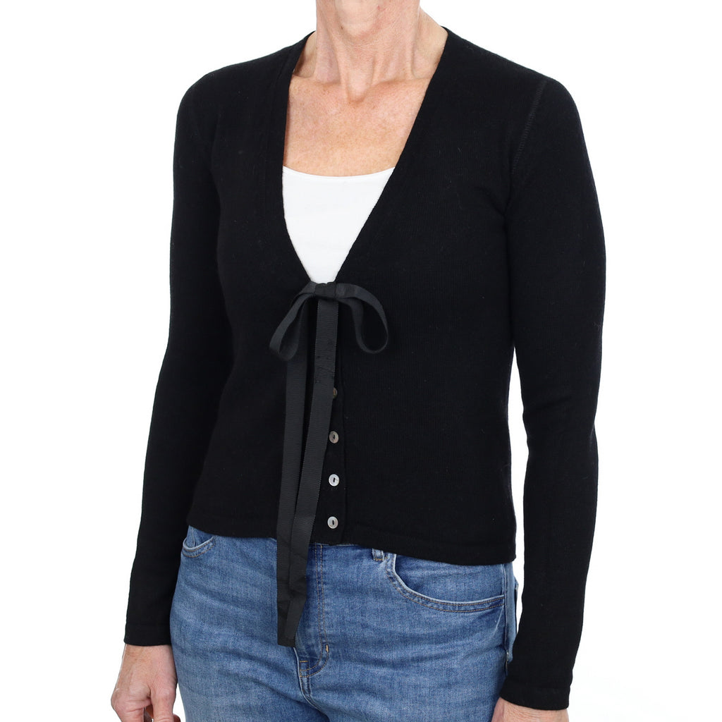 Black Cashmere Deep V Neck Cardigan Small