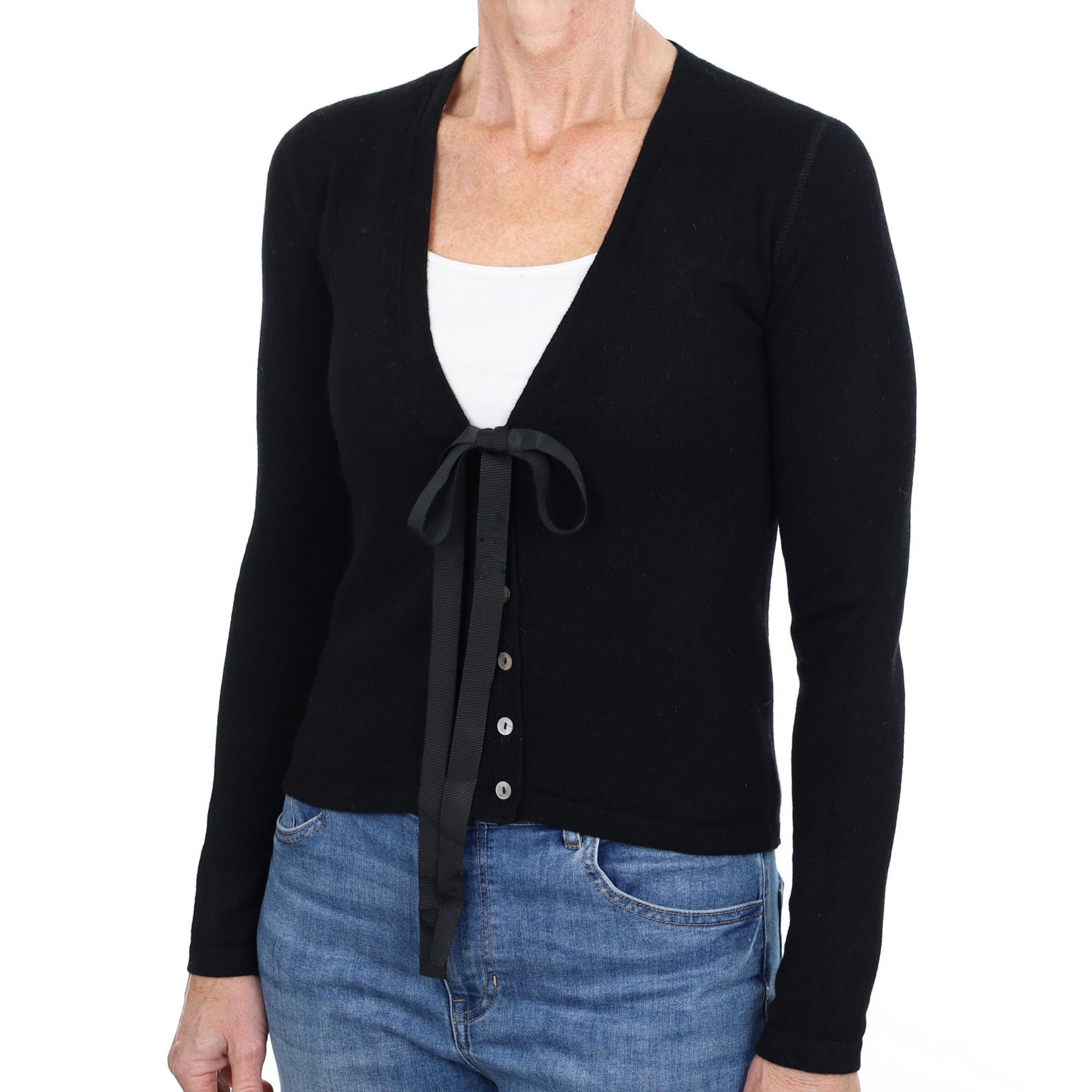 Black Cashmere Deep V Neck Cardigan Small