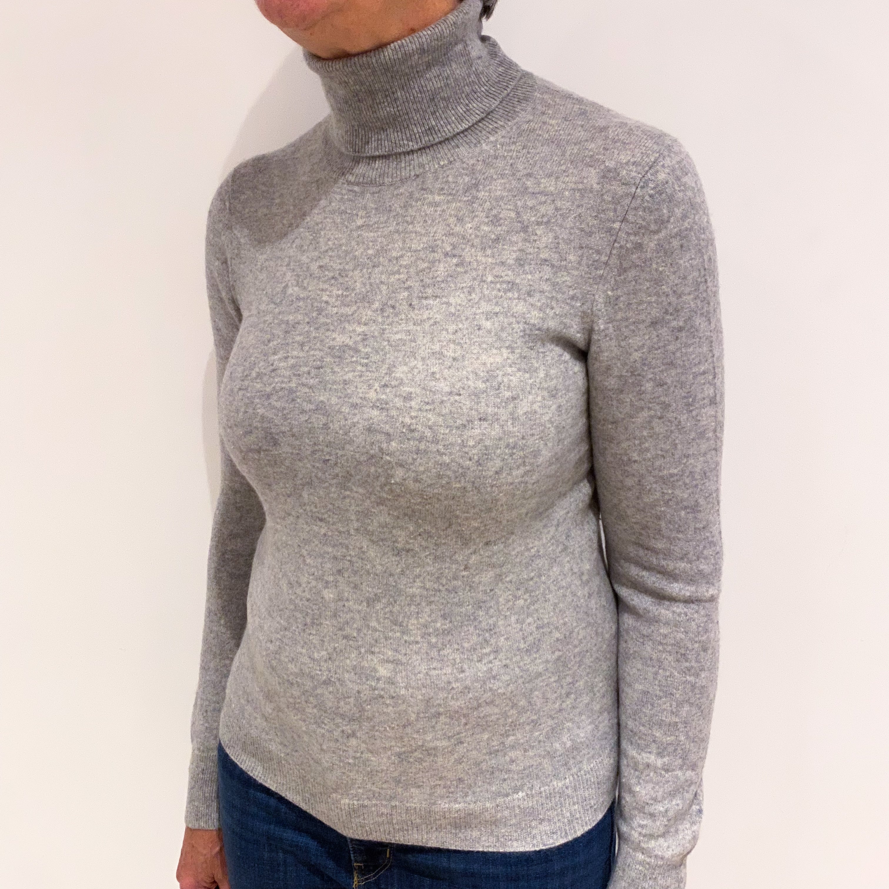 Smoke Grey Cashmere Polo Neck Jumper Medium