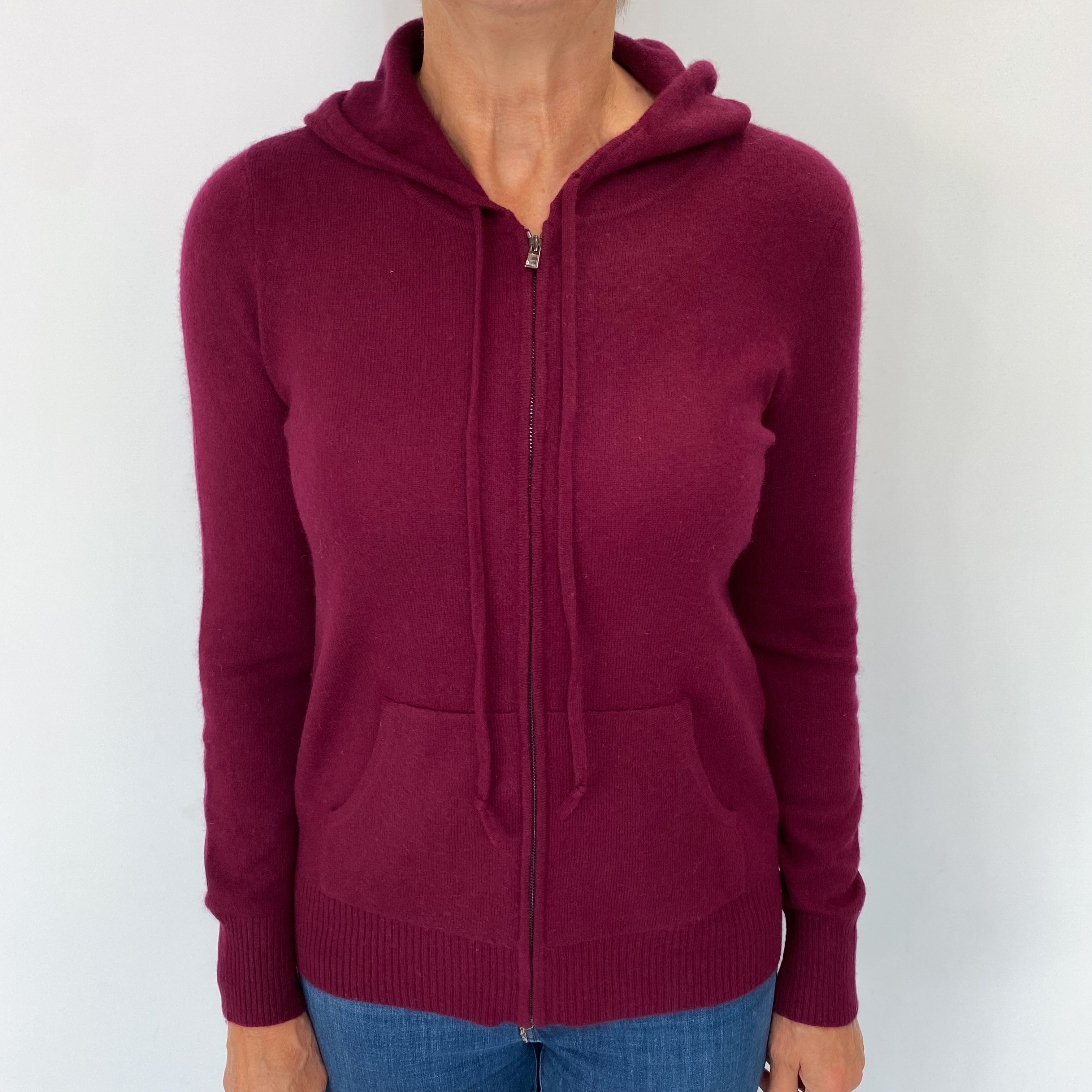 Mulberry Purple Cashmere Zip Up Hoodie with Pockets Medium