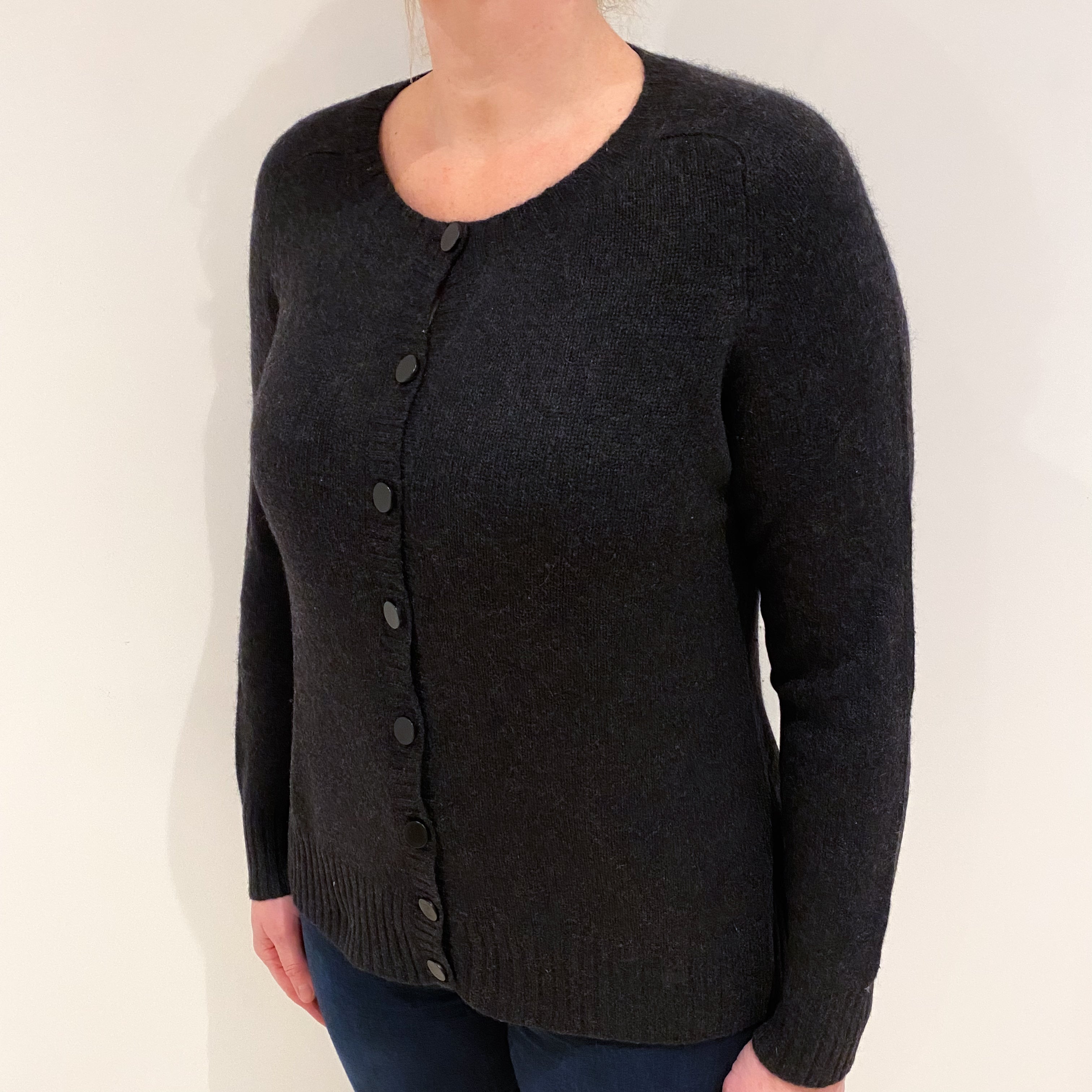 Dark Charcoal Grey Cashmere Crew Neck Cardigan Large
