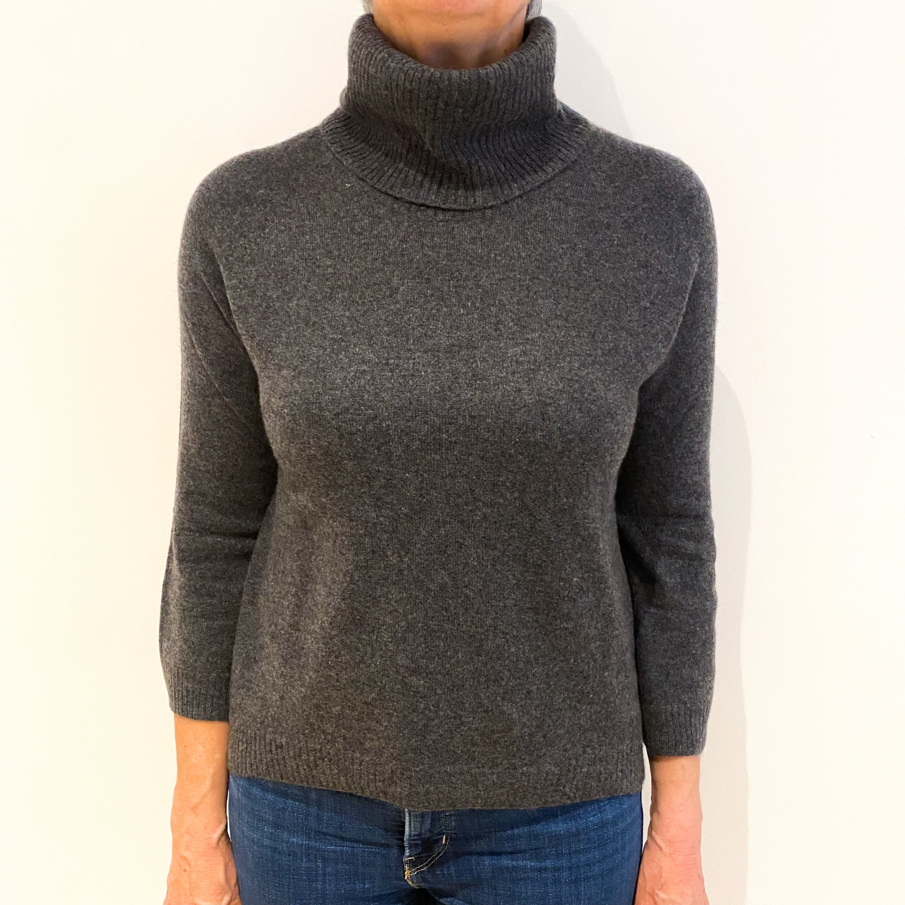 Slate Grey Cashmere Polo Neck Jumper Medium