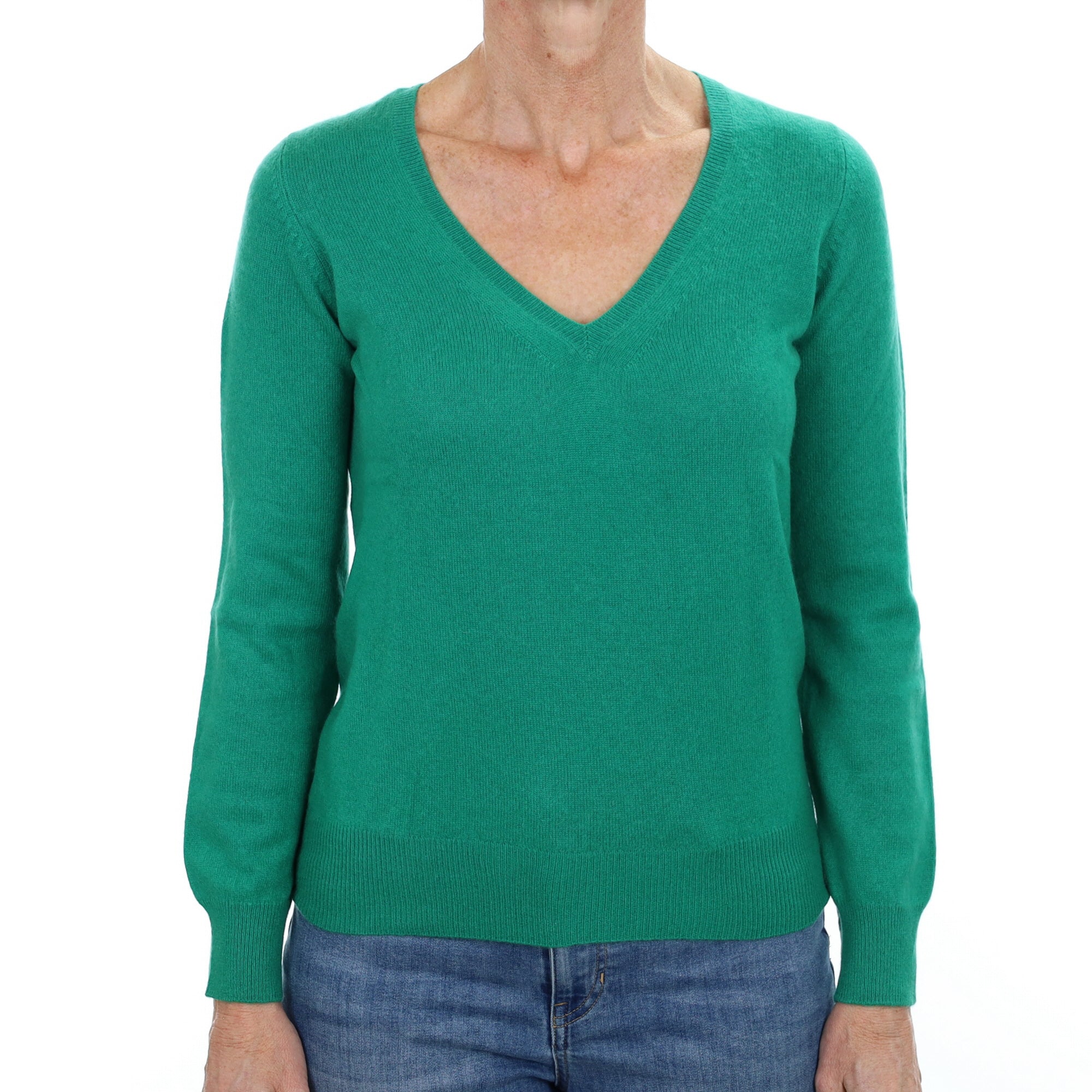 Lincoln Green Cashmere V Neck Jumper Small