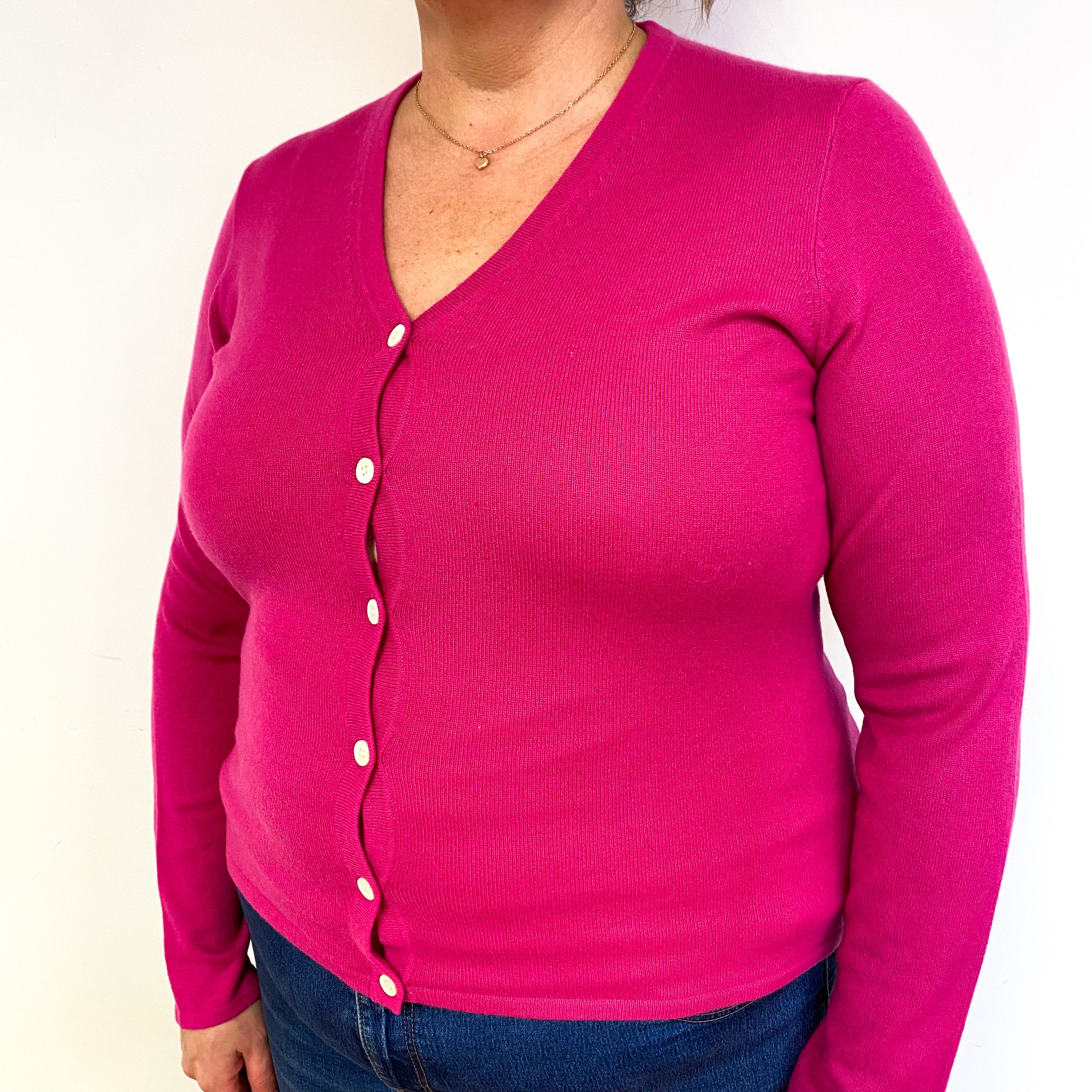 Fuchsia Pink Cashmere V-Neck Cardigan Extra Large