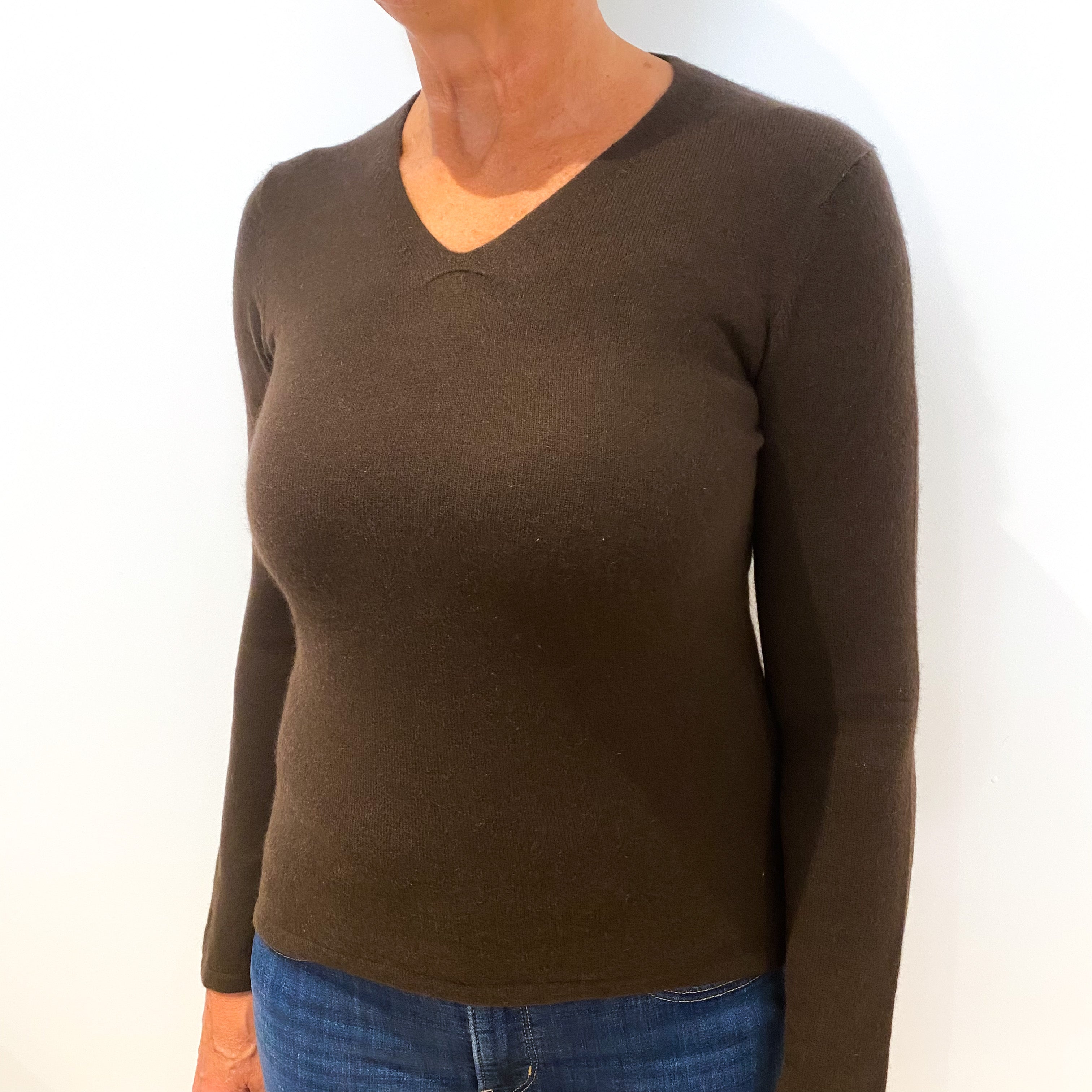 Peppercorn Brown Cashmere V-Neck Jumper Medium