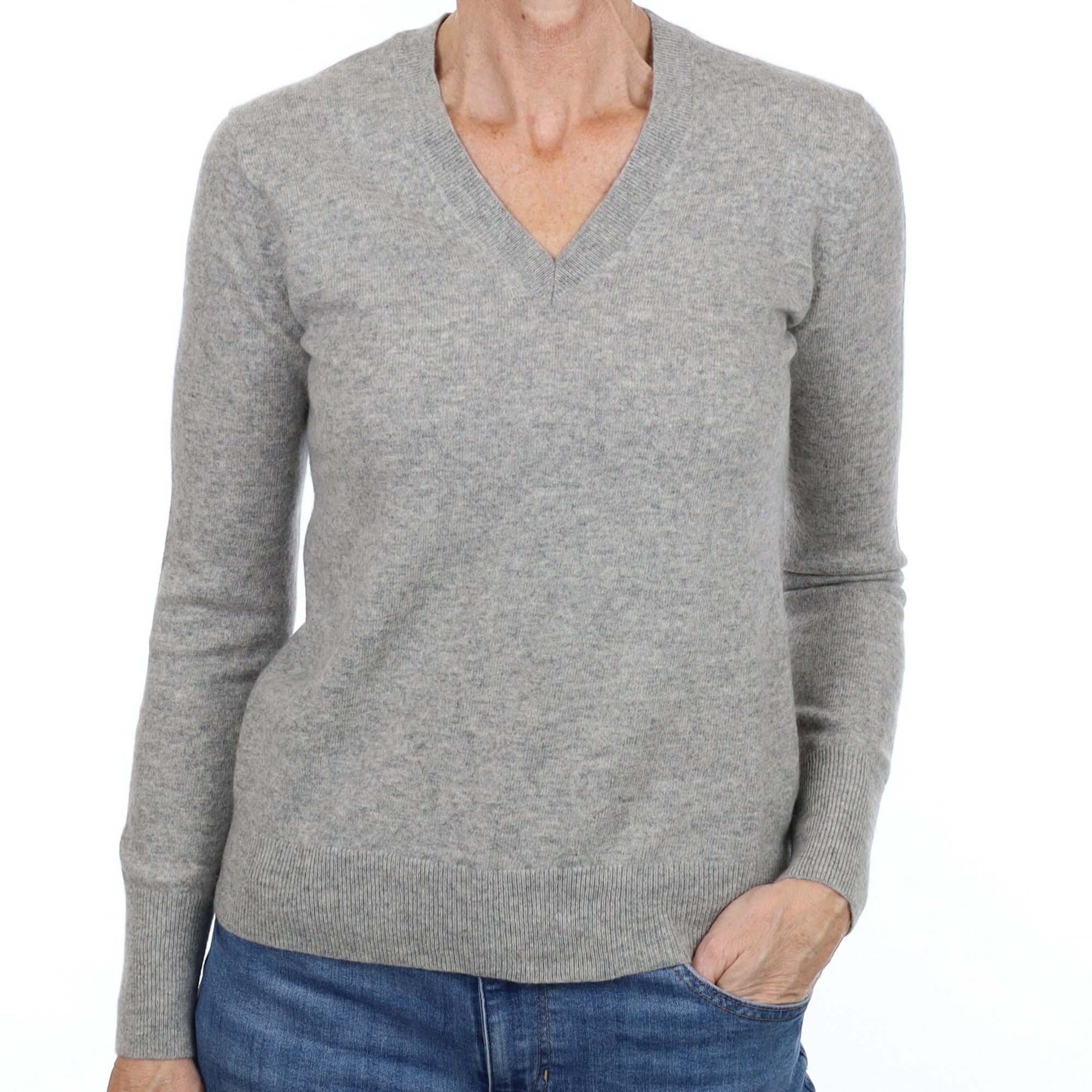Smoke Grey Cashmere V Neck Jumper Small