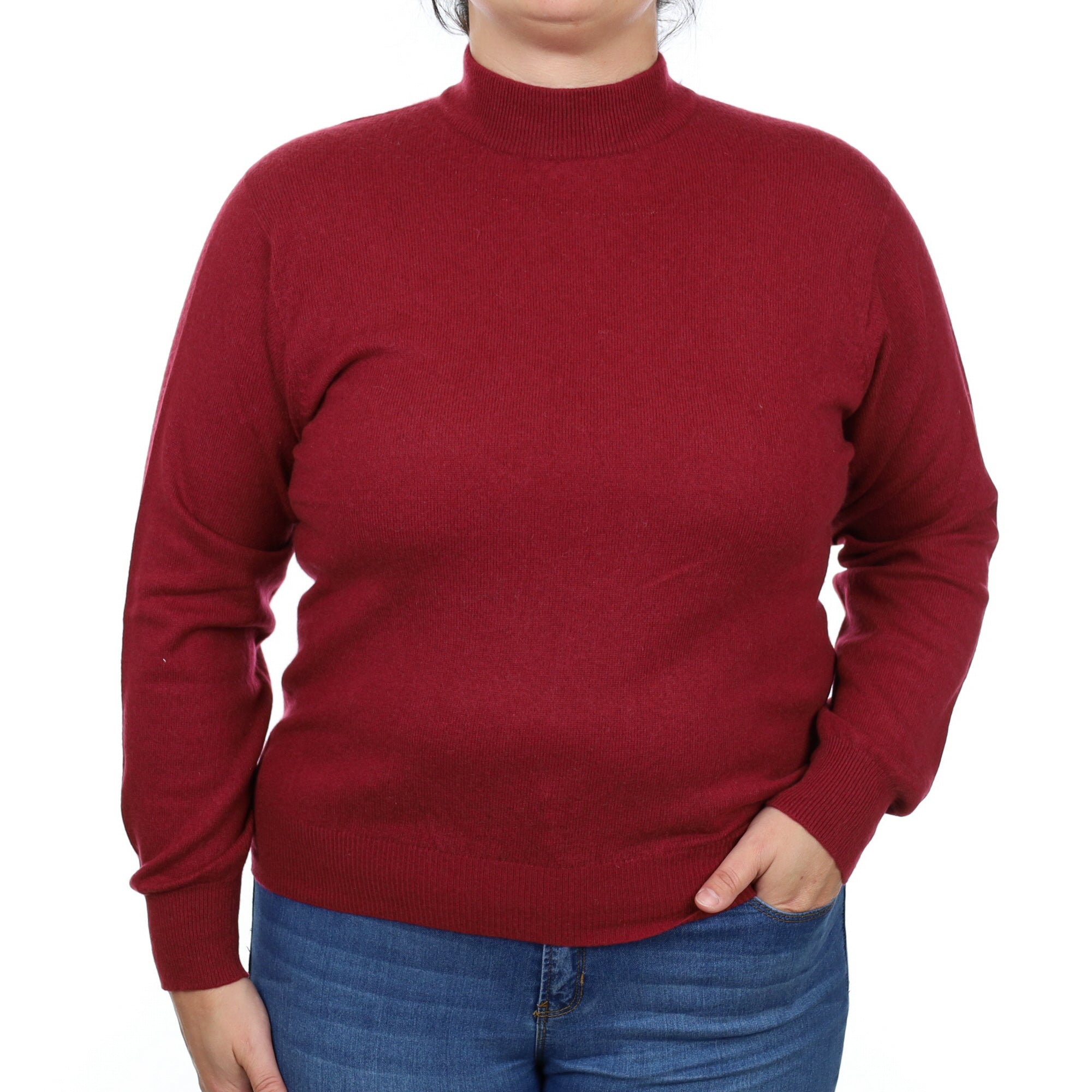 Burgundy Red Cashmere Turtle Neck Jumper Large