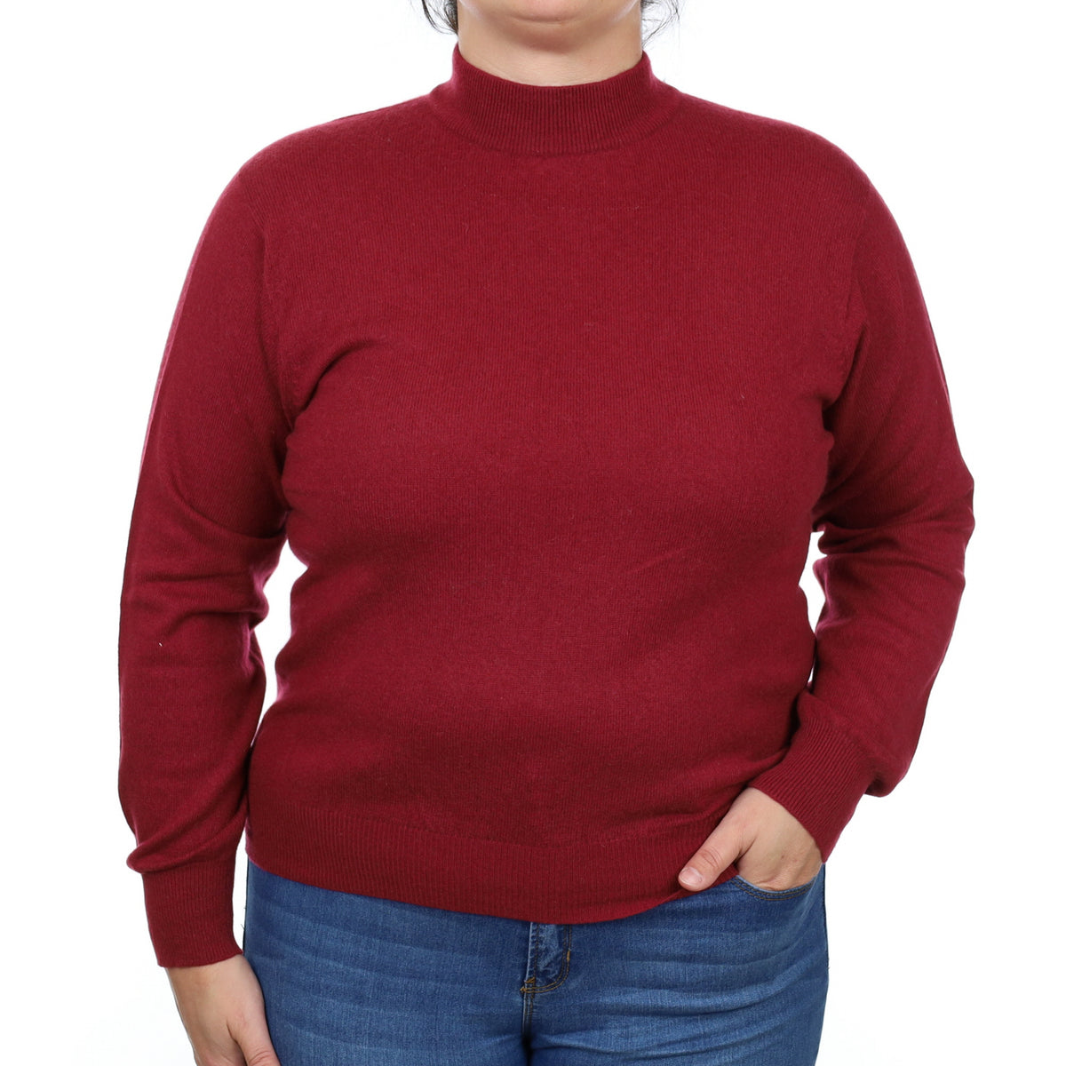 Burgundy Red Cashmere Turtle Neck Jumper Large
