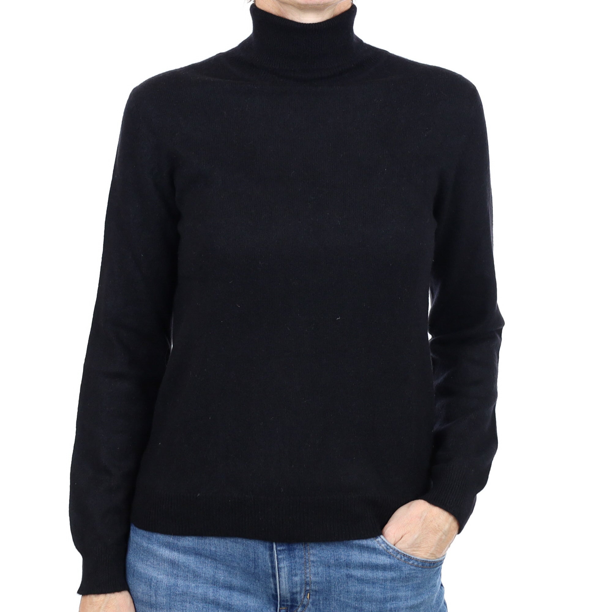 Black Cashmere Polo Neck Jumper Small