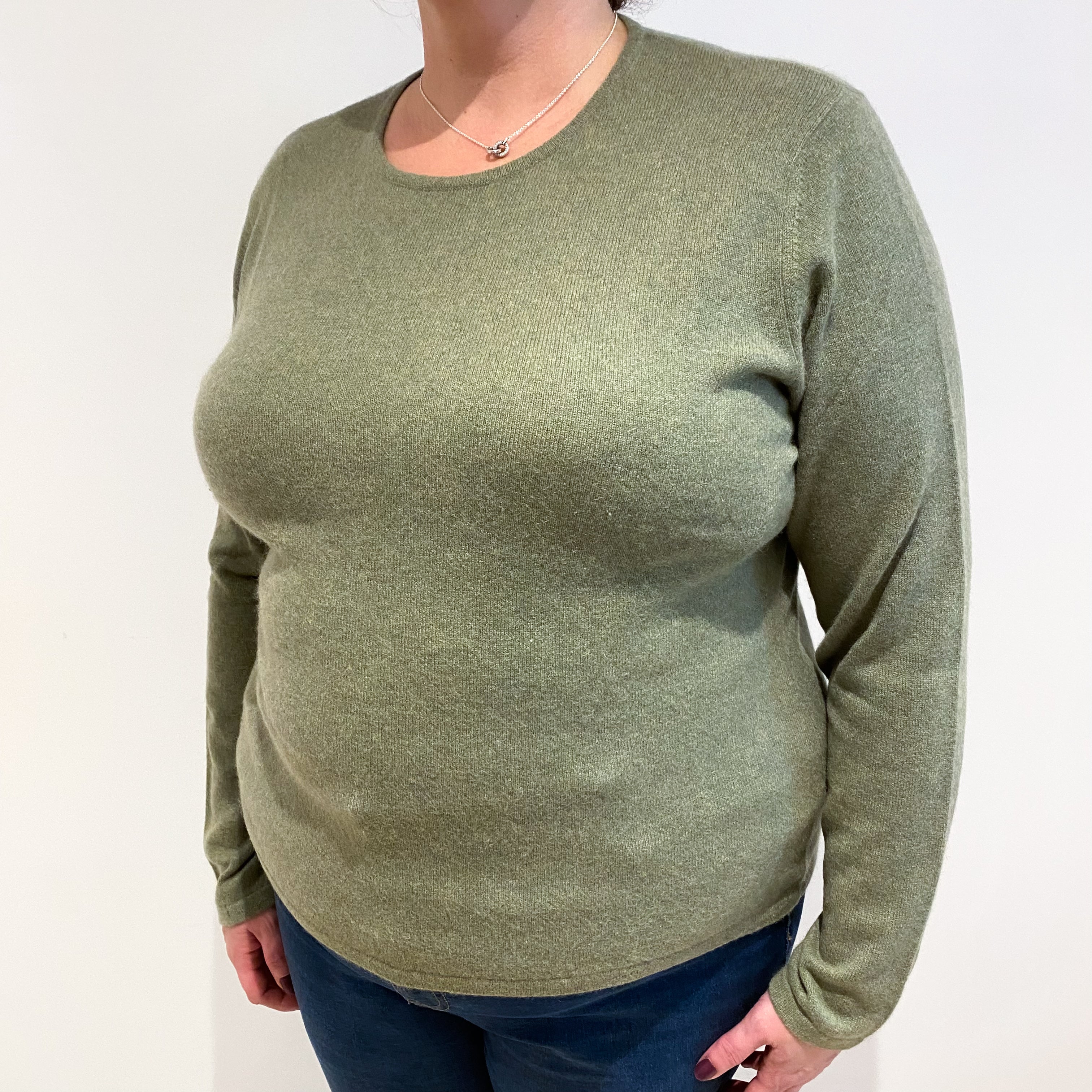 Sage Green Cashmere Crew Neck Jumper Extra Large