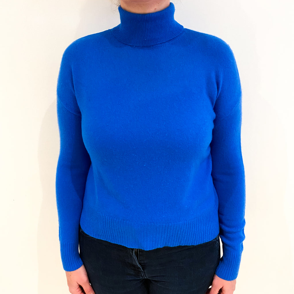 Azure Blue Cashmere Polo Neck Jumper Large