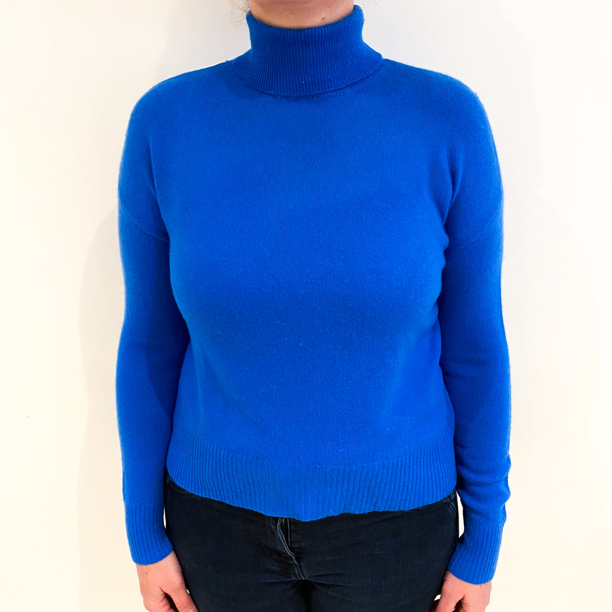 Azure Blue Cashmere Polo Neck Jumper Large