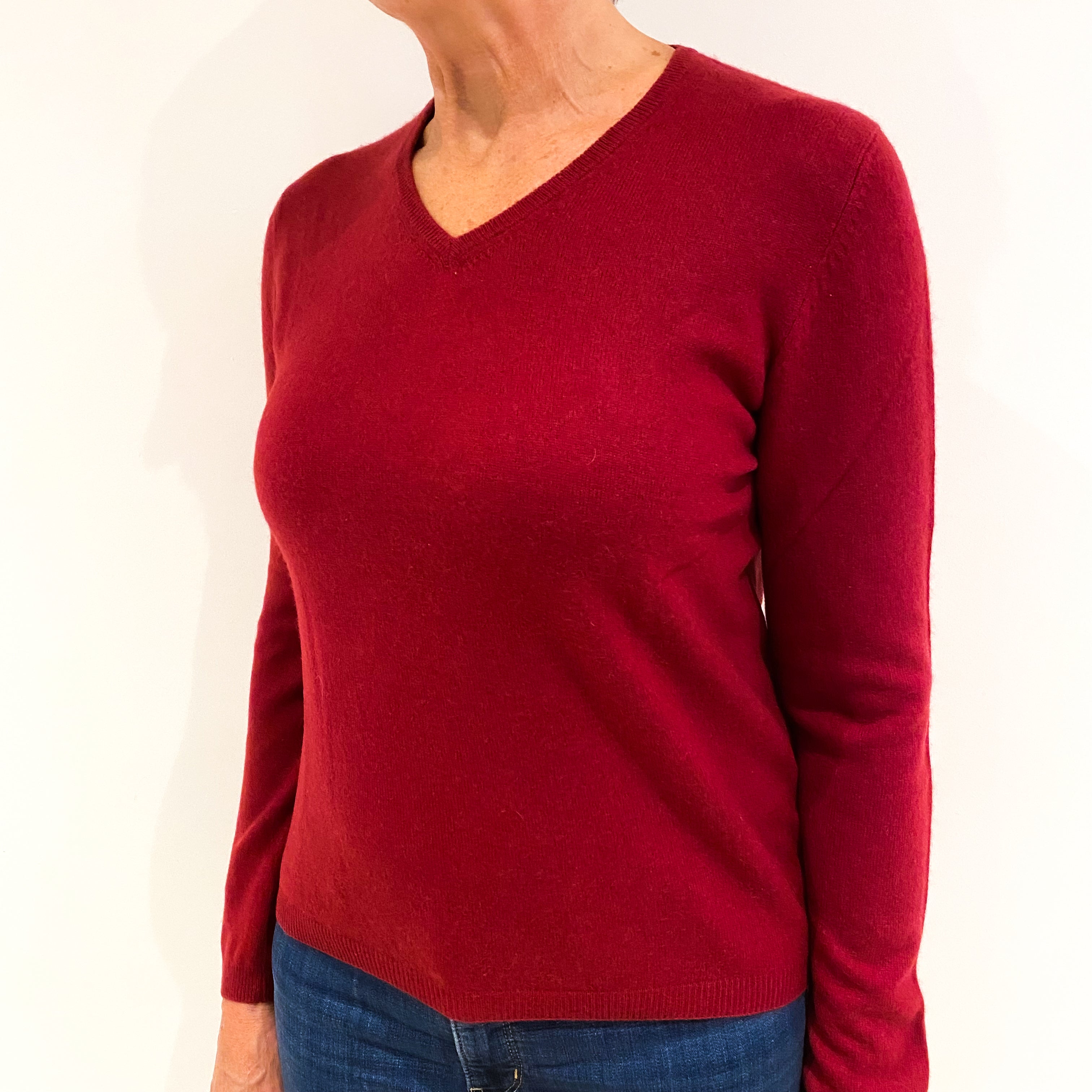 Claret Red Cashmere V-Neck Jumper Medium
