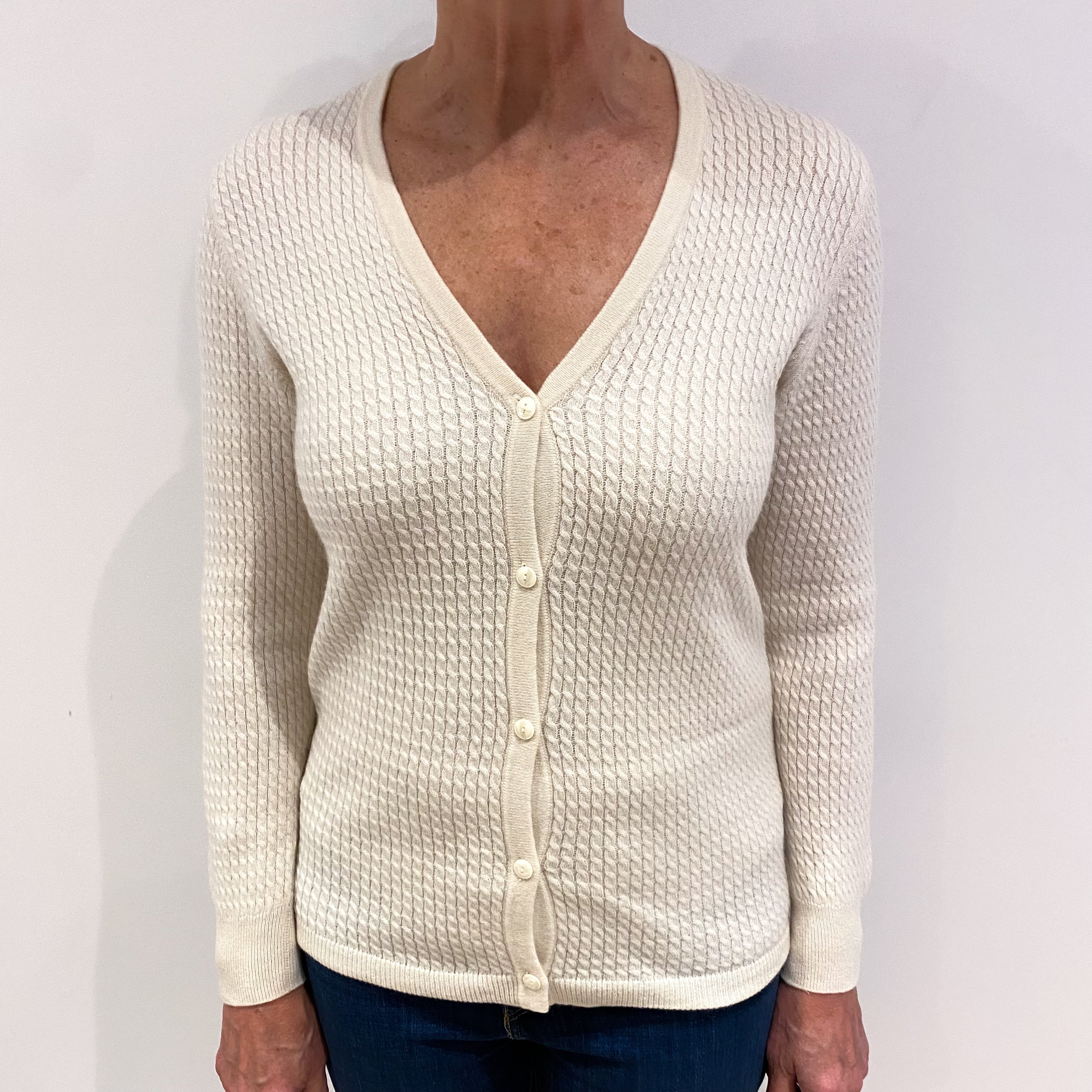 Ivory Cashmere Cable Knot Cardigan Medium