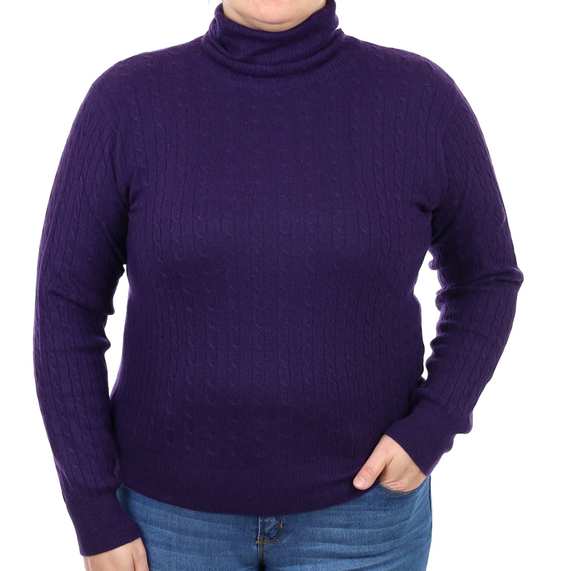 Blueberry Purple Cashmere Polo Neck Jumper Large