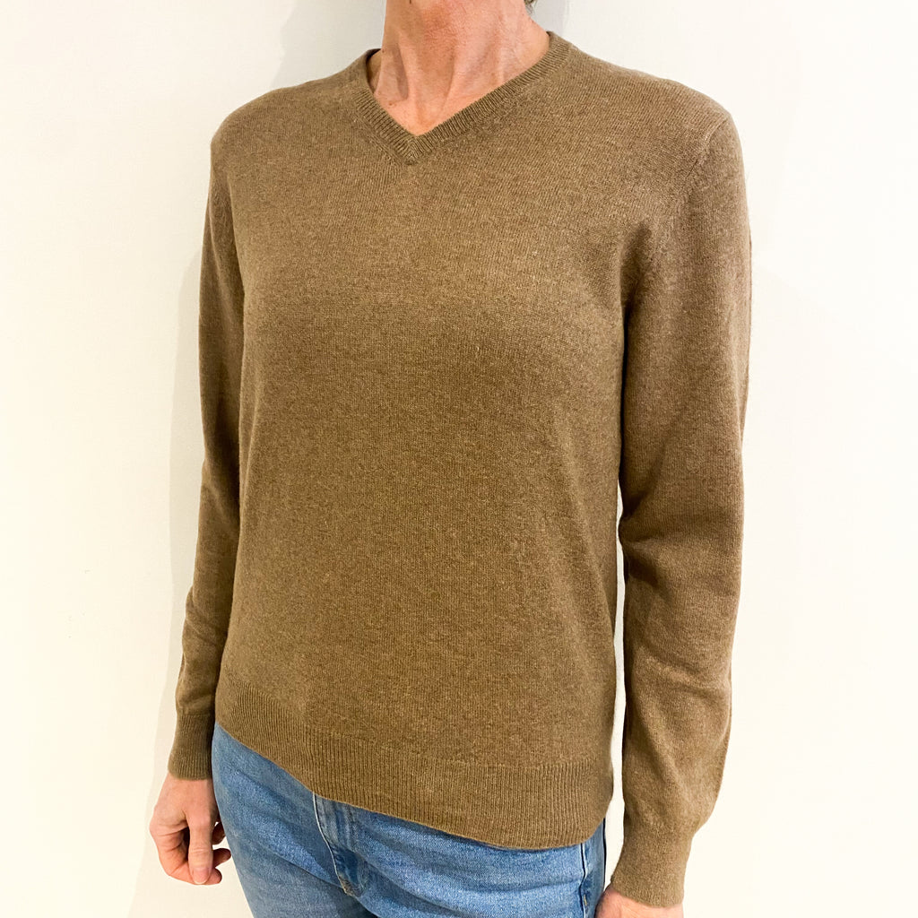 Mocha Brown Cashmere V Neck Jumper Small