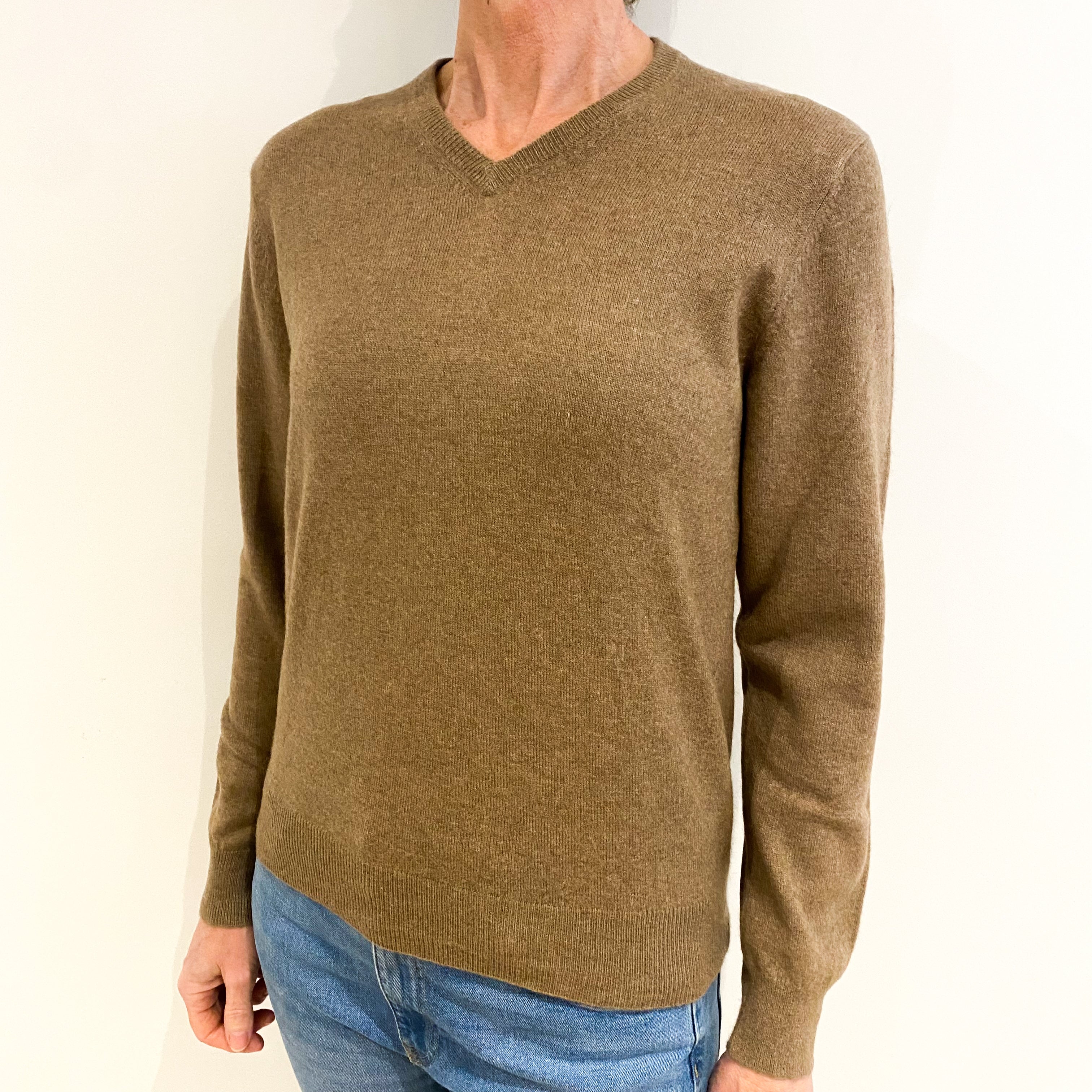 Mocha Brown Cashmere V Neck Jumper Small