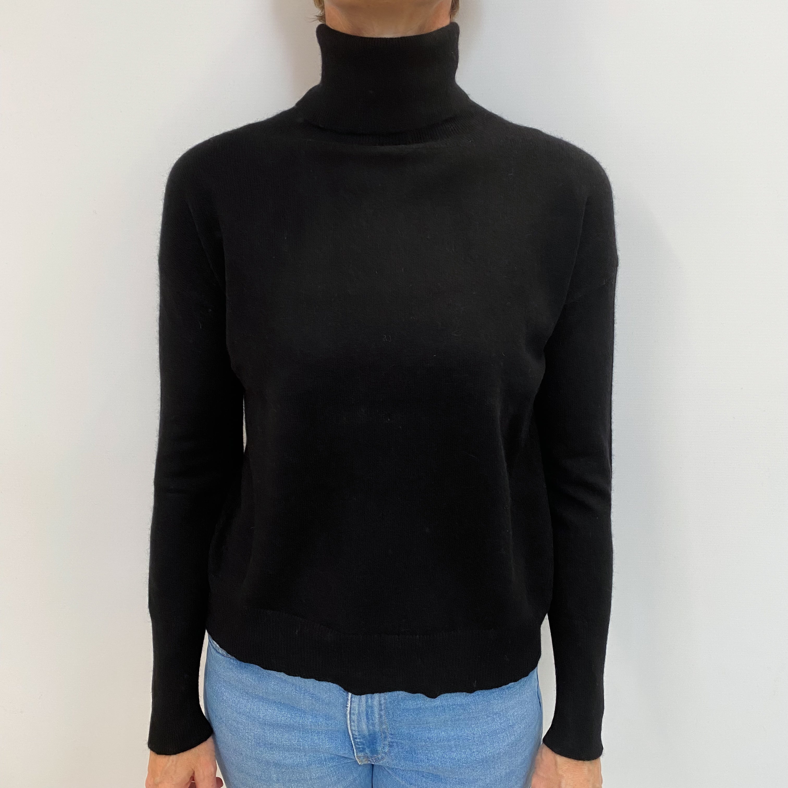 Black Cashmere Polo Neck Jumper Small