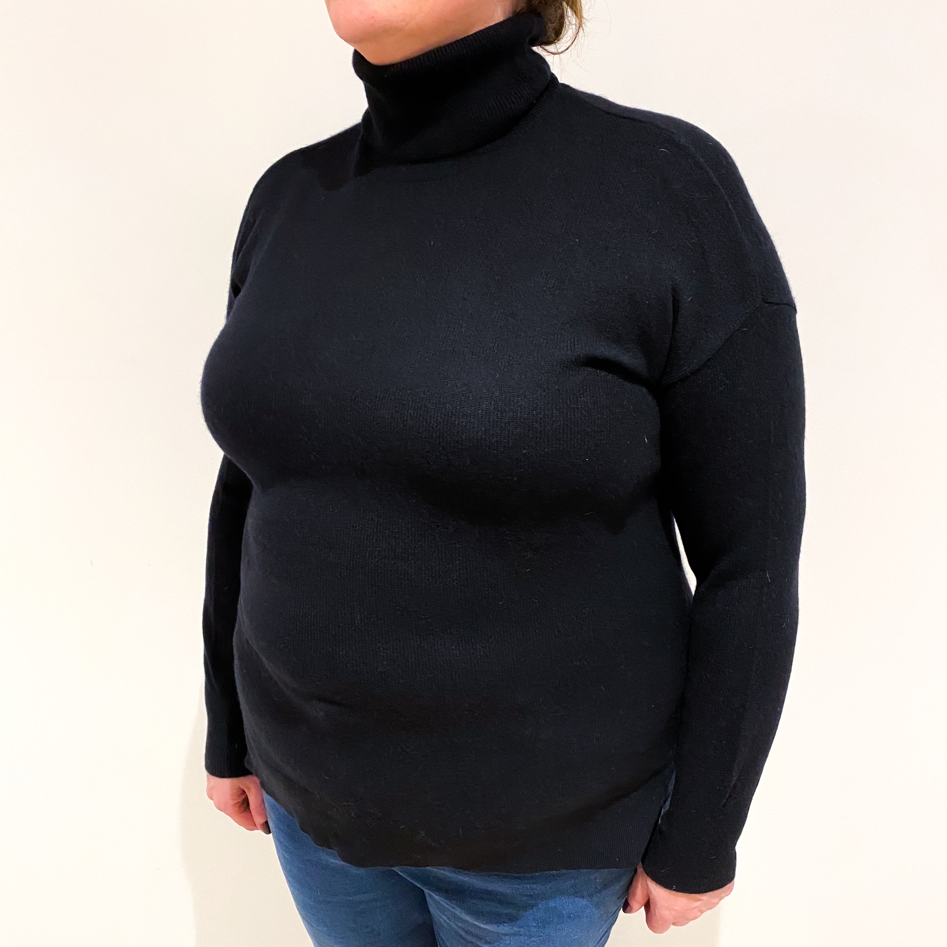 Black Cashmere Polo Neck Jumper Extra Large