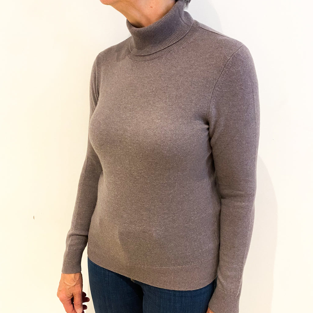 Heather Purple Cashmere Polo Neck Jumper Medium