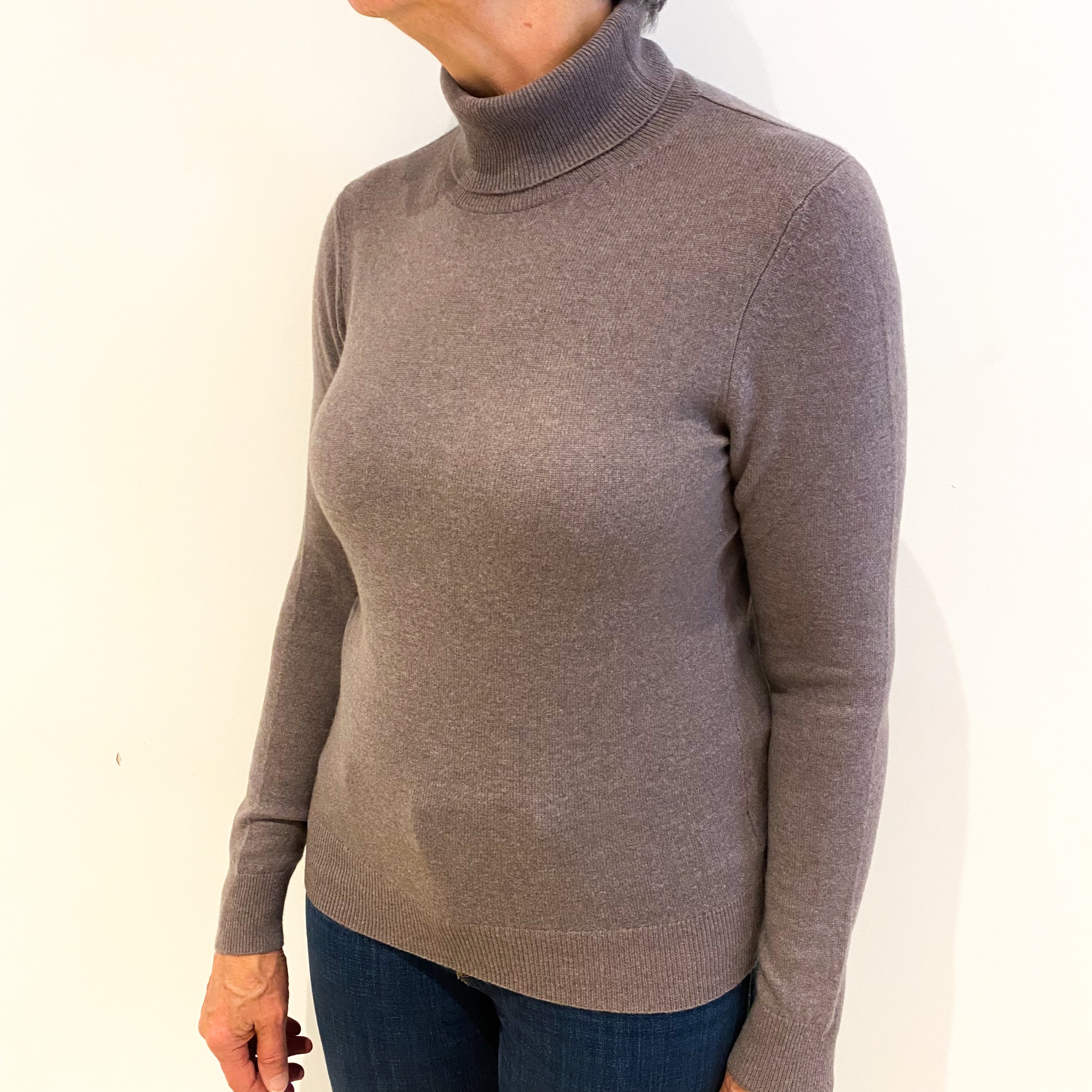 Heather Purple Cashmere Polo Neck Jumper Medium
