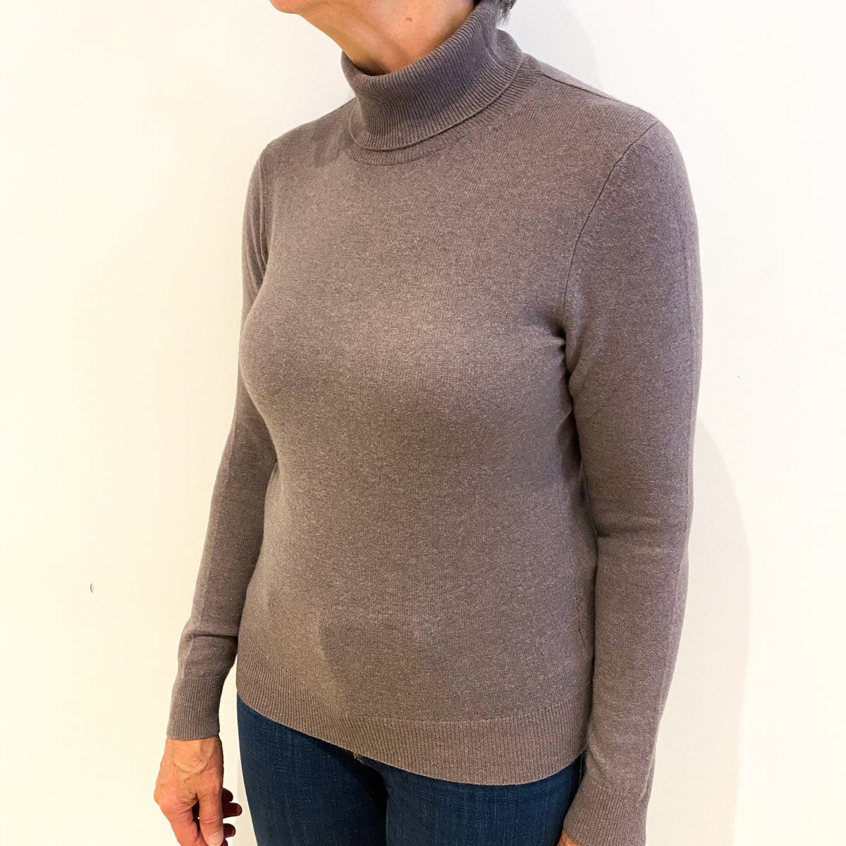 Heather Purple Cashmere Polo Neck Jumper Medium