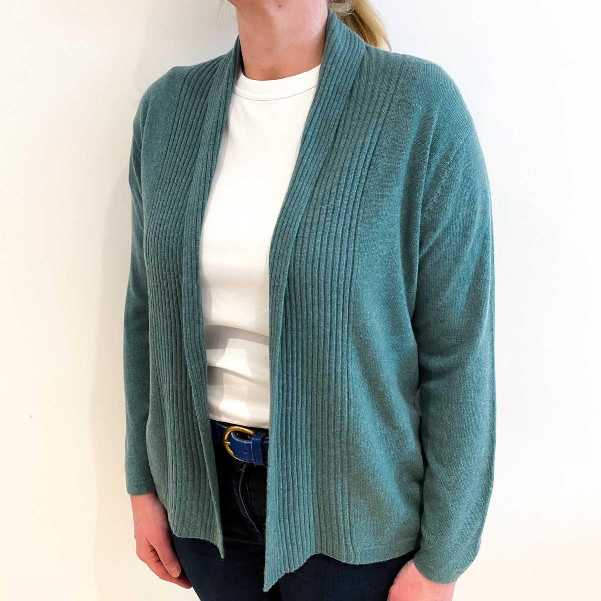 Sea Green Cashmere Edge To Edge Cardigan Large