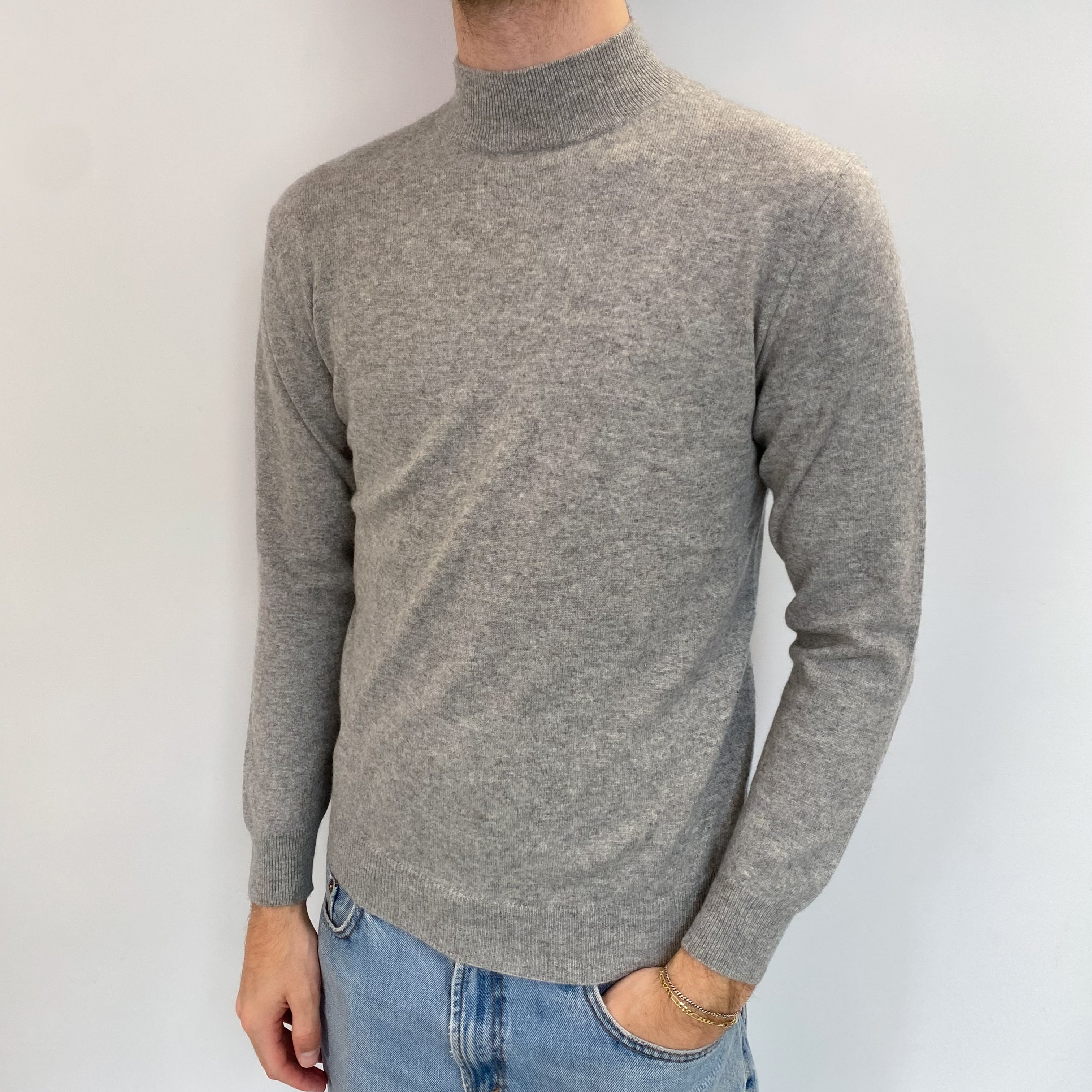 Men's Smoke Grey Cashmere Turtle Neck Jumper Medium