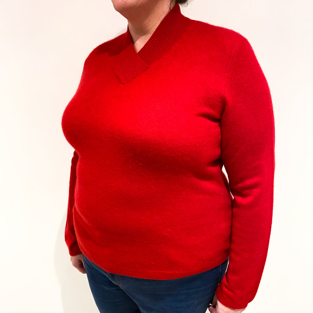 Scarlet Red Cashmere V Neck Jumper Extra Large