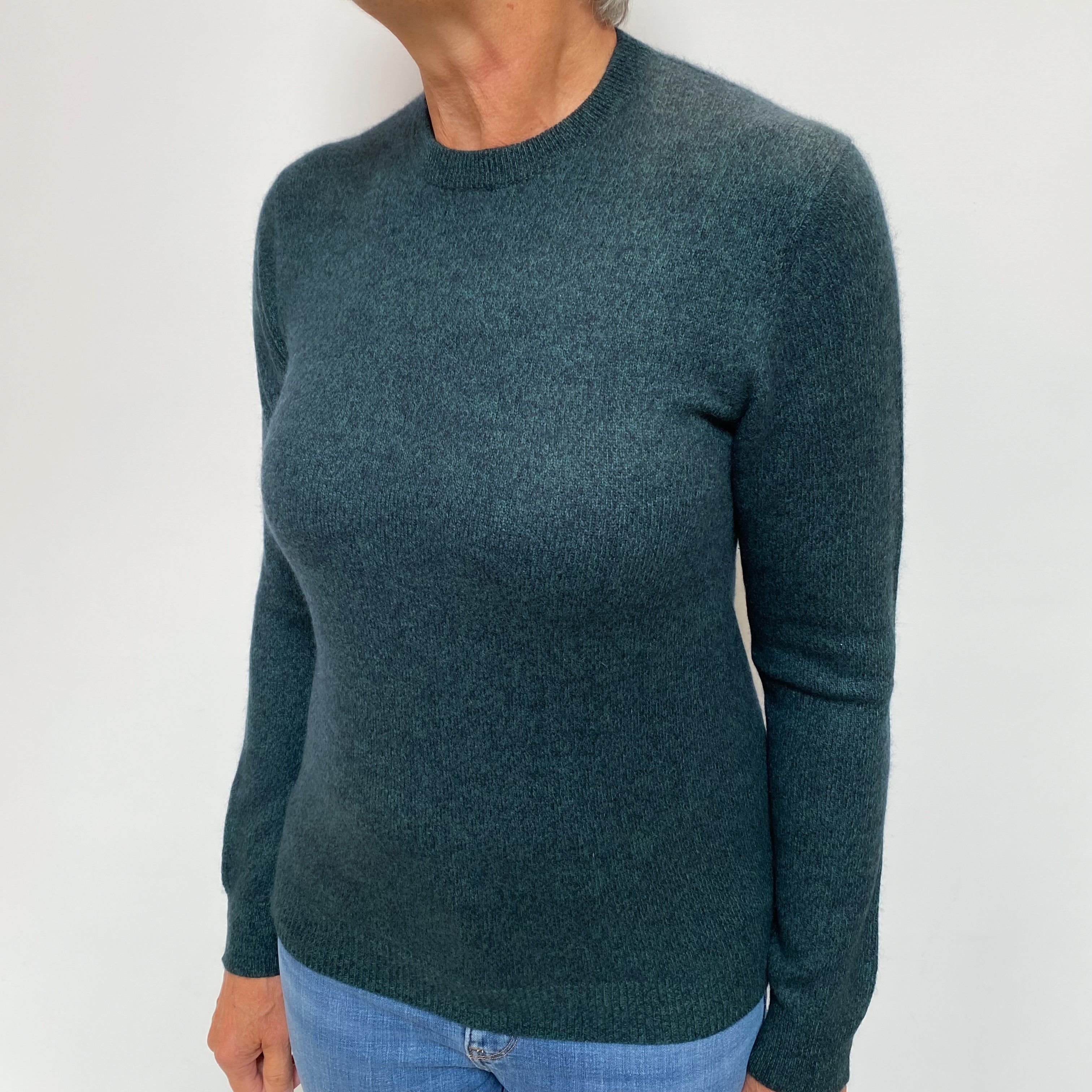 Forest Green Marl Cashmere Crew Neck Jumper Medium