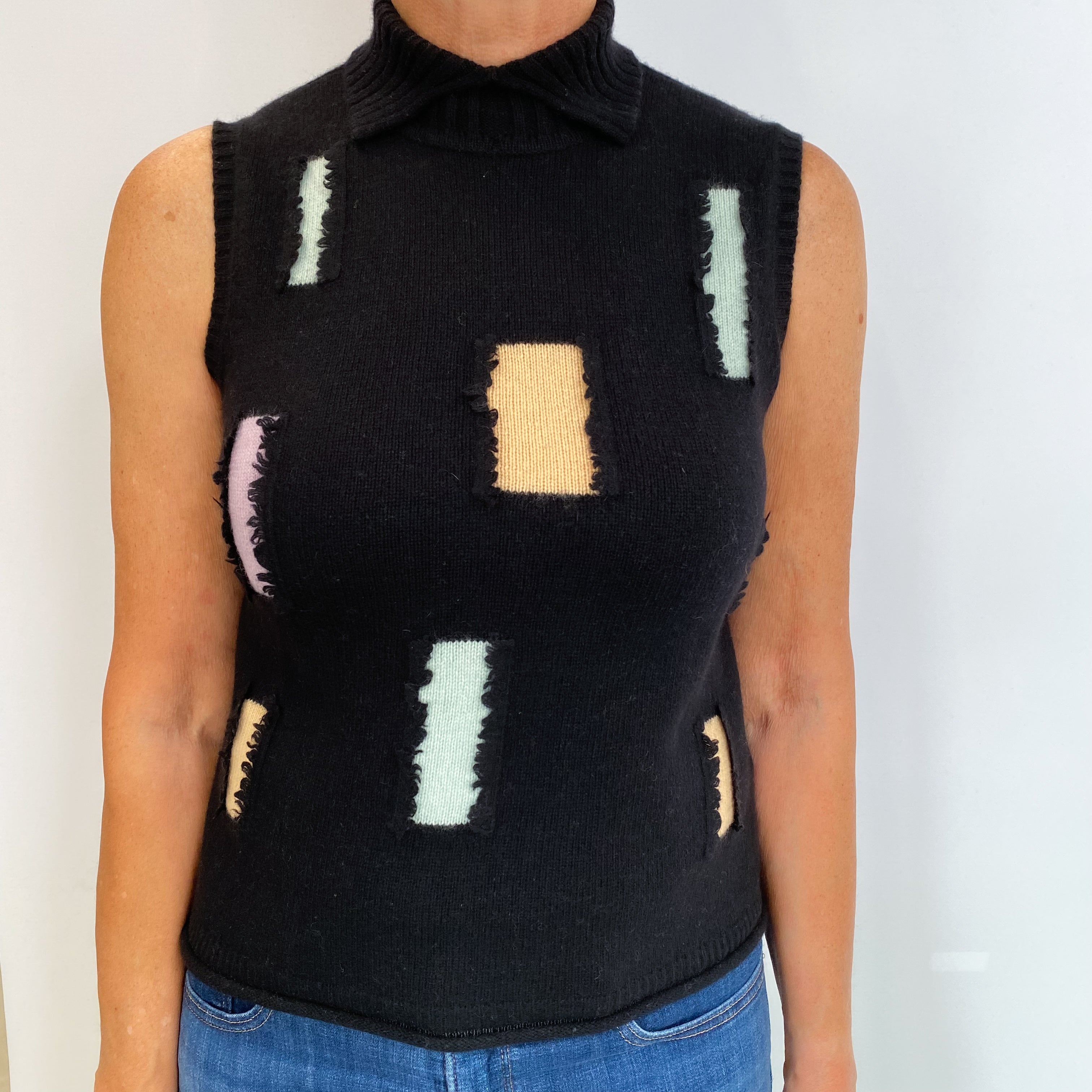 Black Patterned Cashmere Collared Jumper Medium