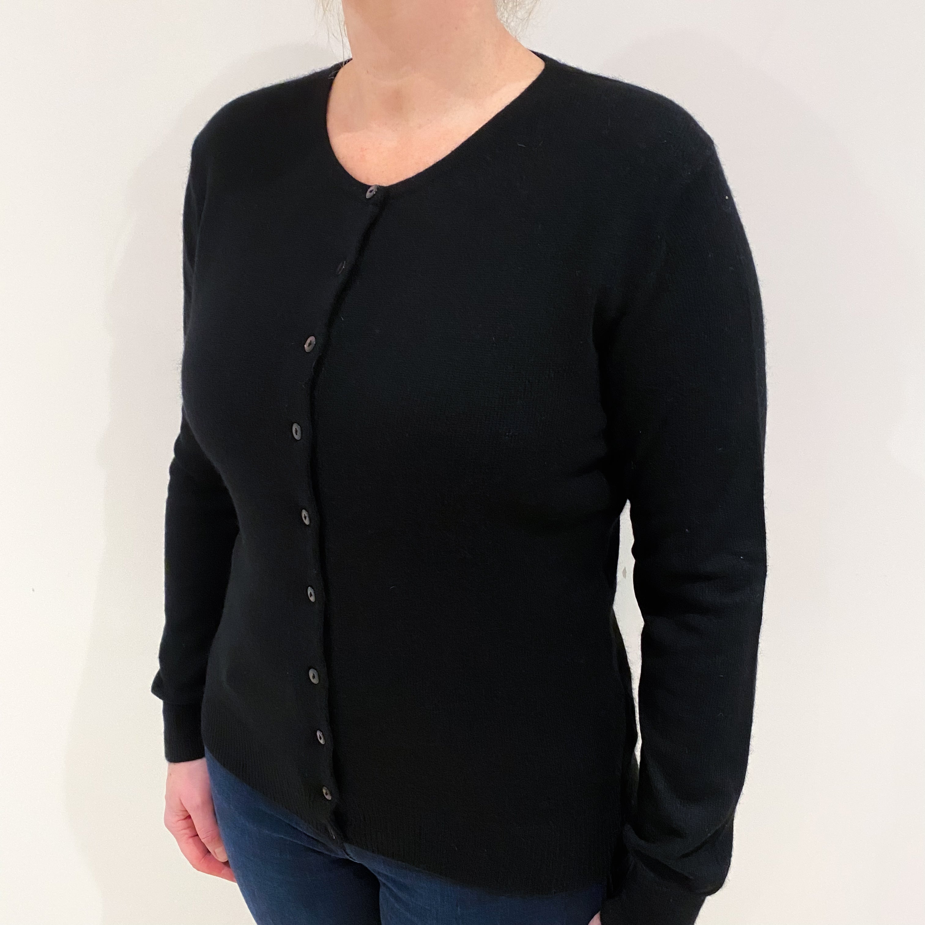 Black Cashmere Crew Neck Cardigan Large