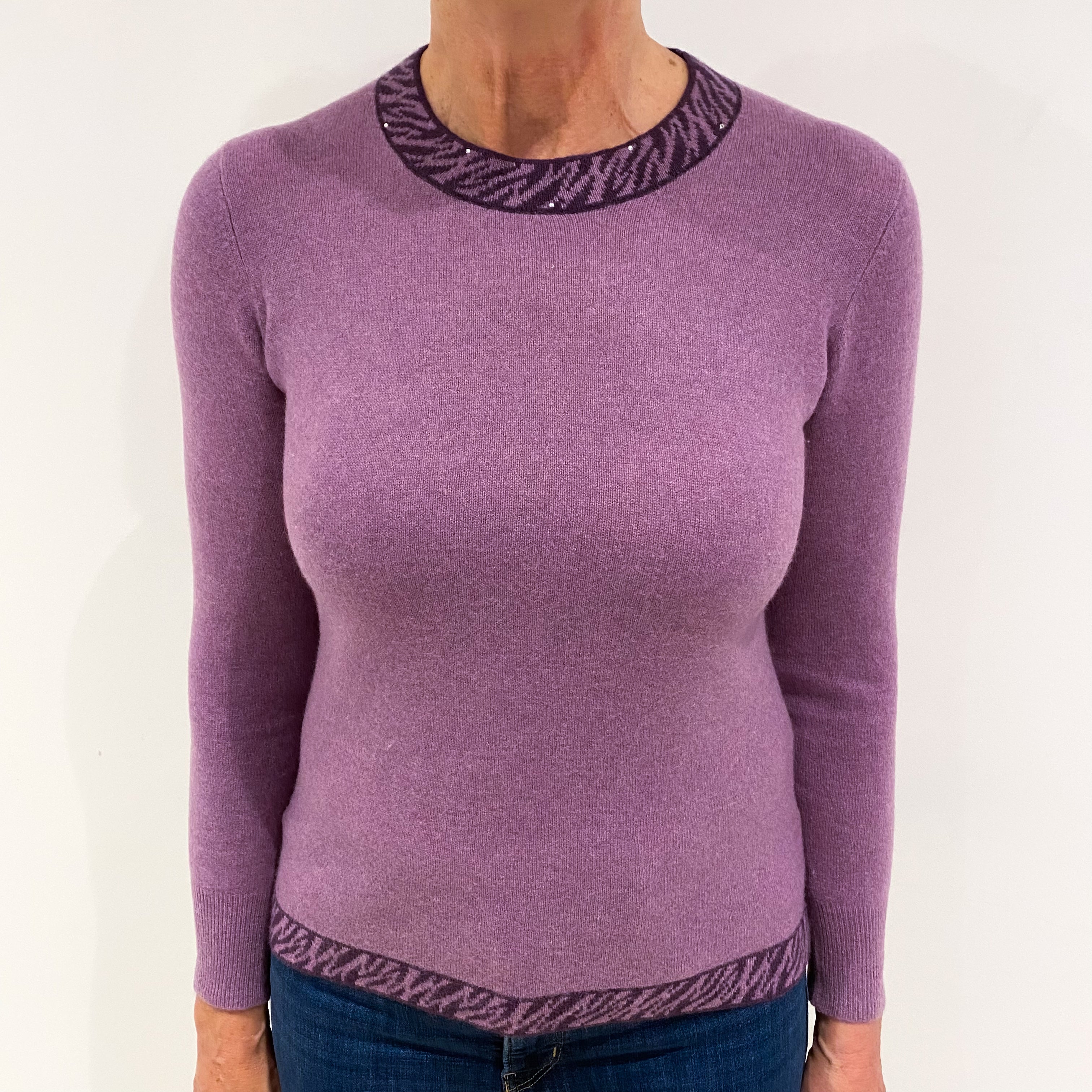 Heather Purple Cashmere Crew Neck Jumper Medium