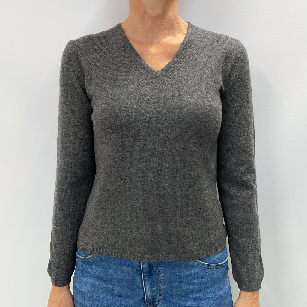 Slate Grey Cashmere V Neck Jumper Small