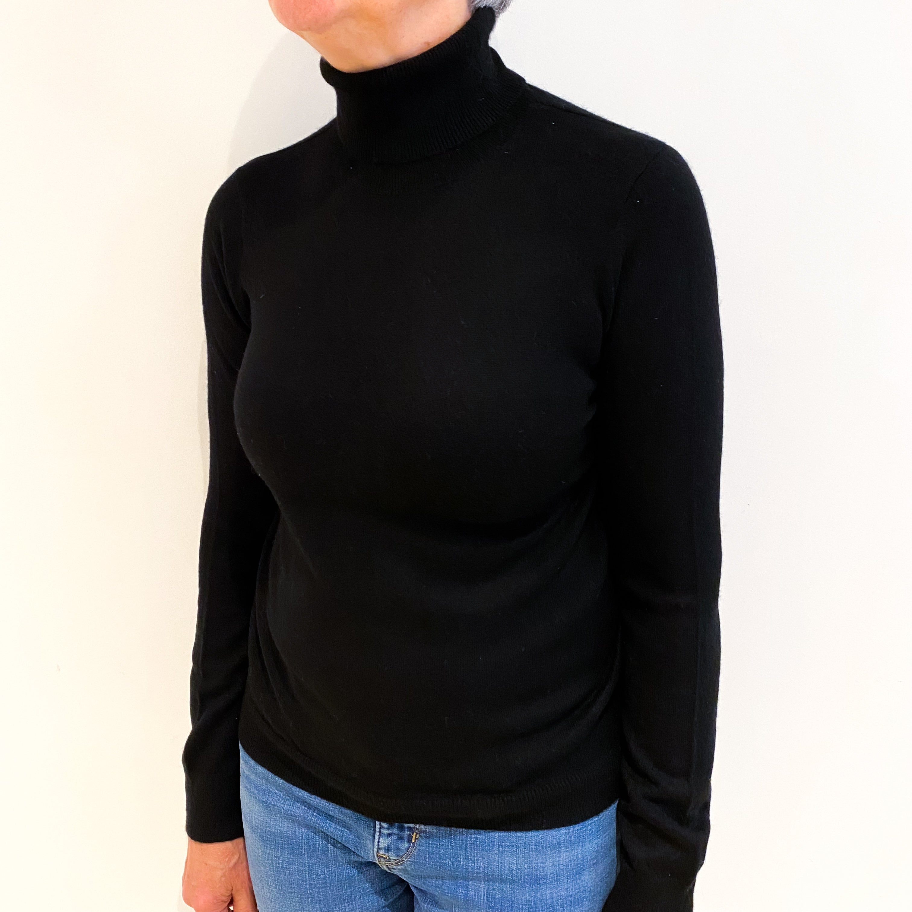Black Cashmere Polo Neck Jumper Medium