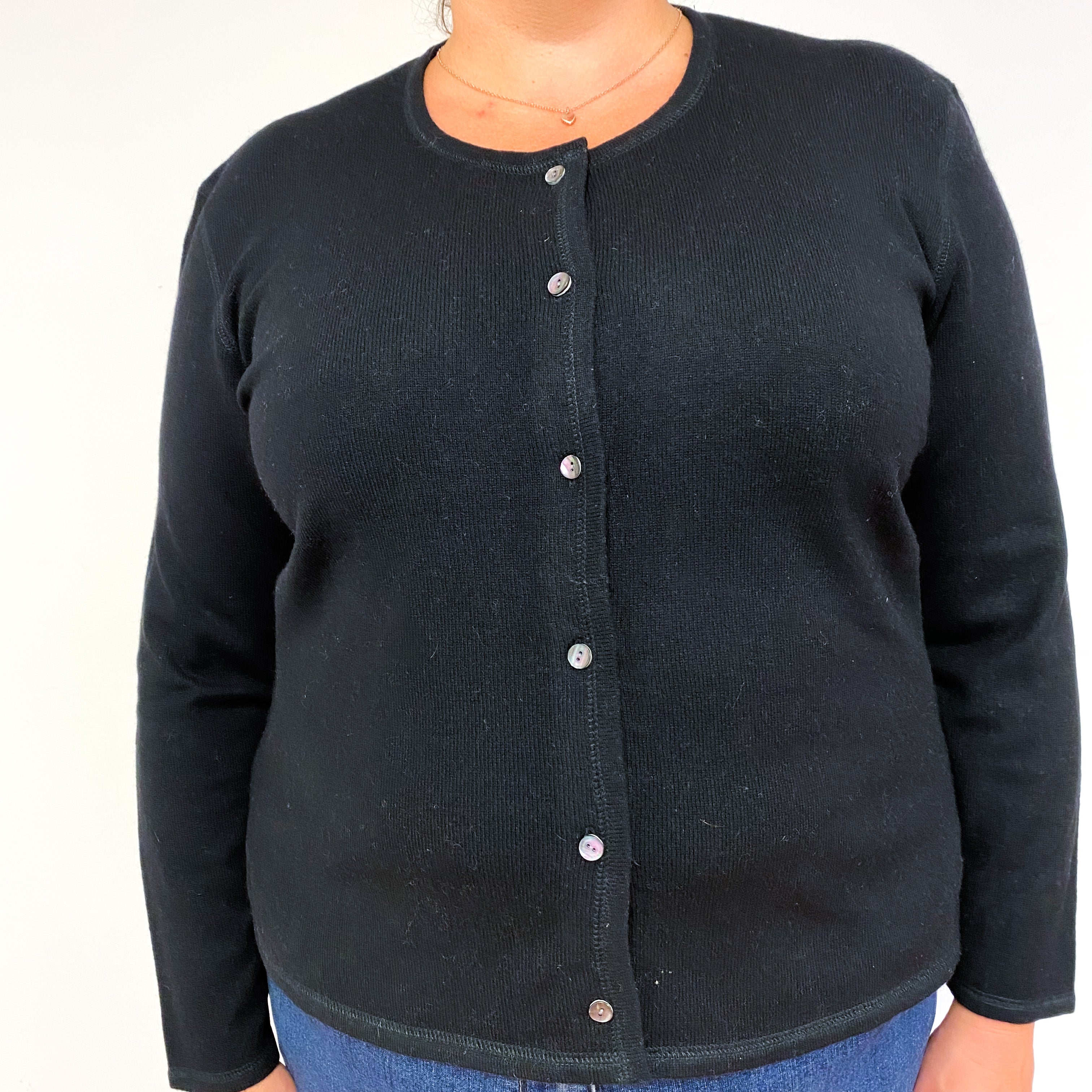 Black Cashmere Crew Neck Cardigan Extra Large