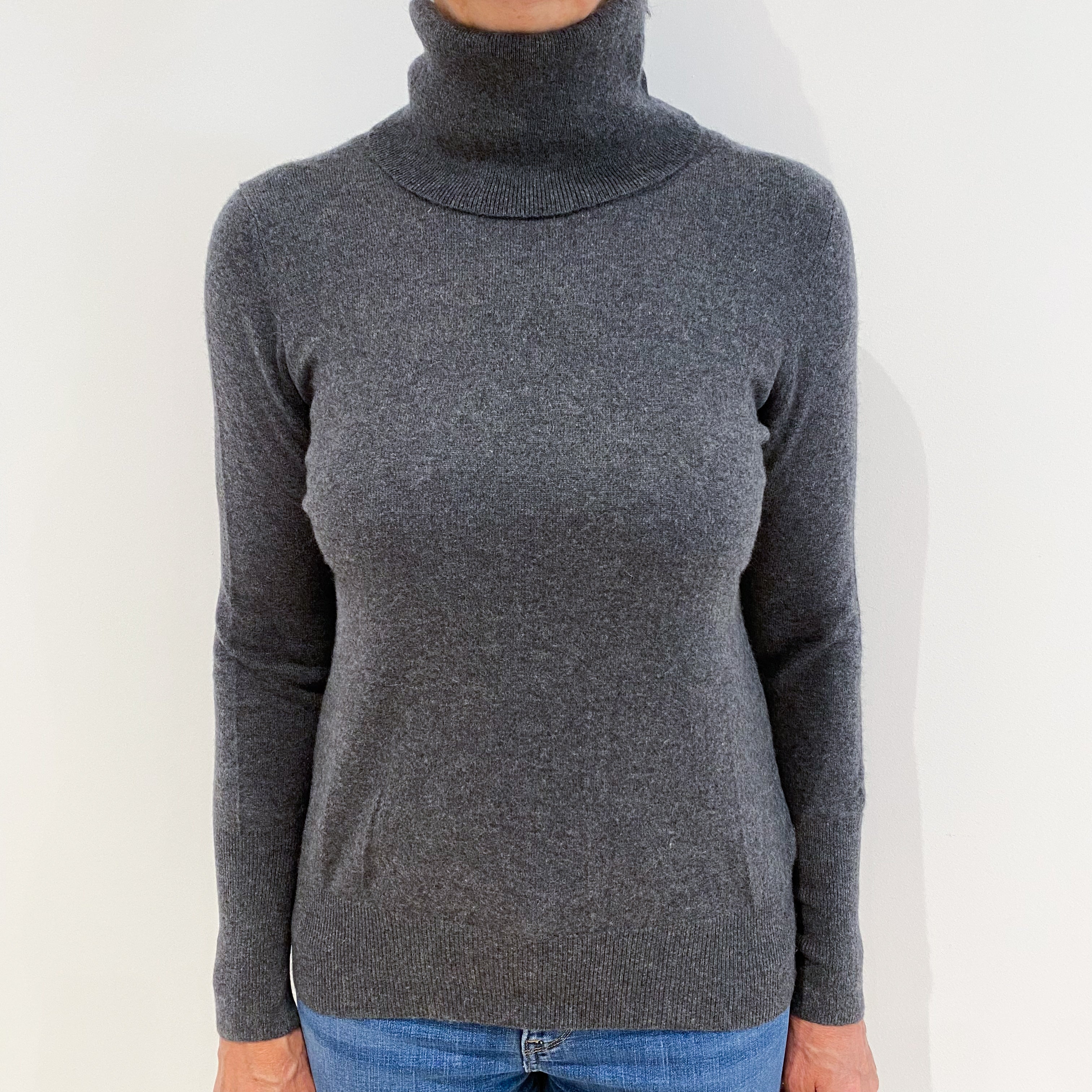 Slate Grey Cashmere Polo Neck Jumper Medium