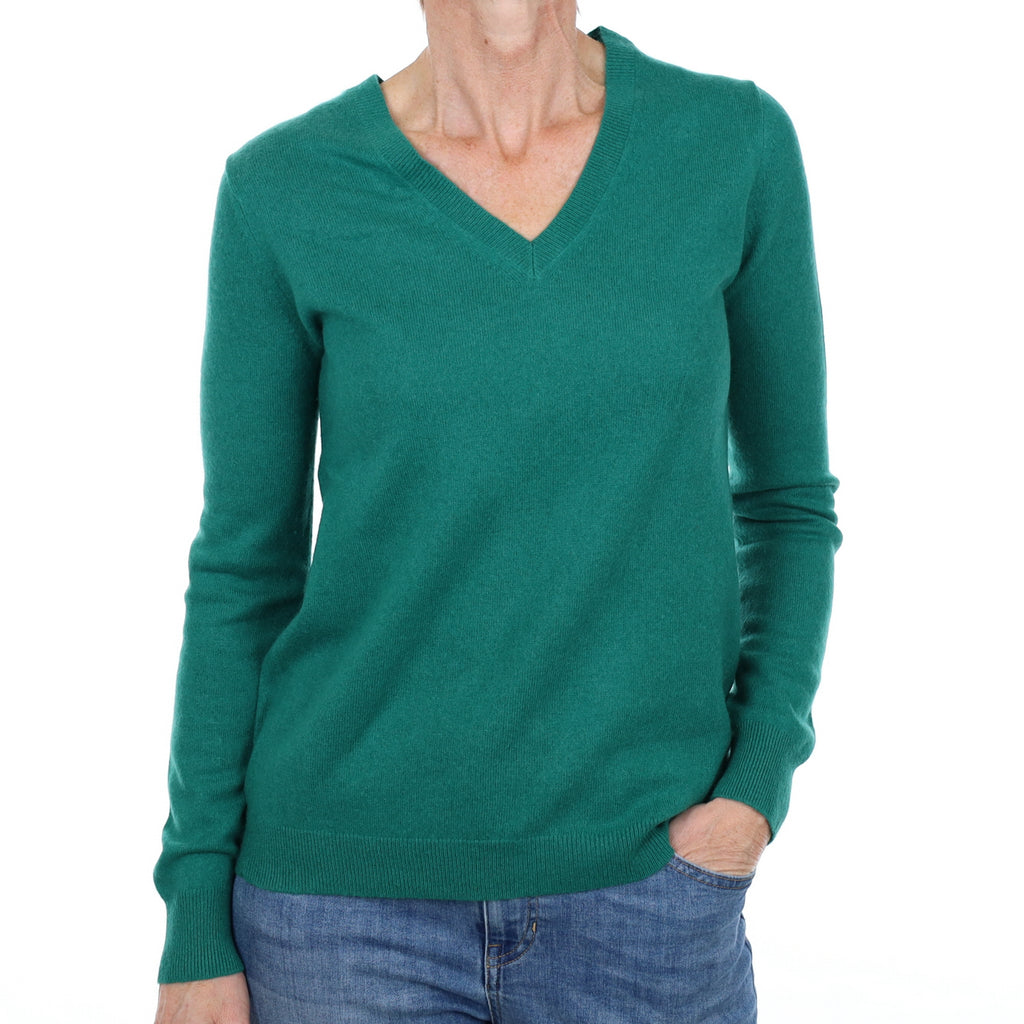 Emerald Green Cashmere V Neck Jumper Small