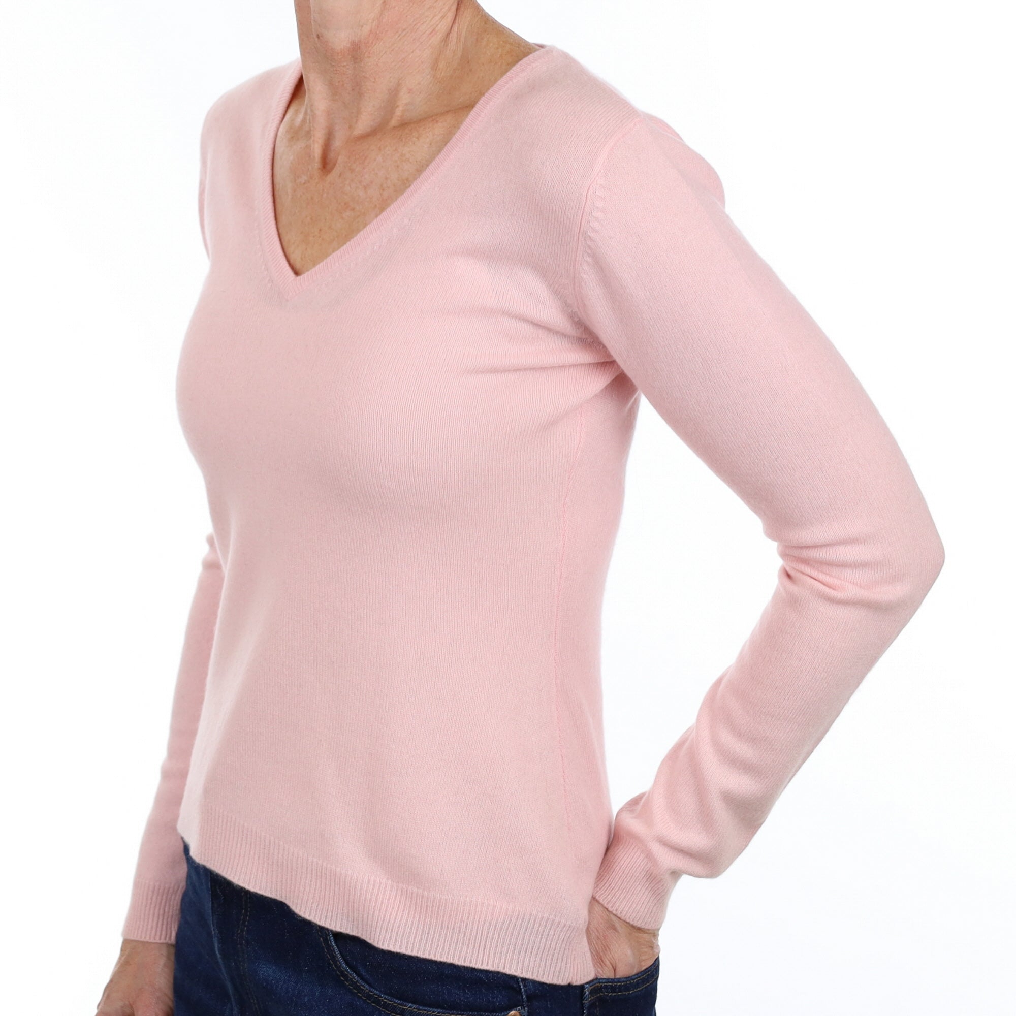 Shell Pink Cashmere V Neck Jumper Small