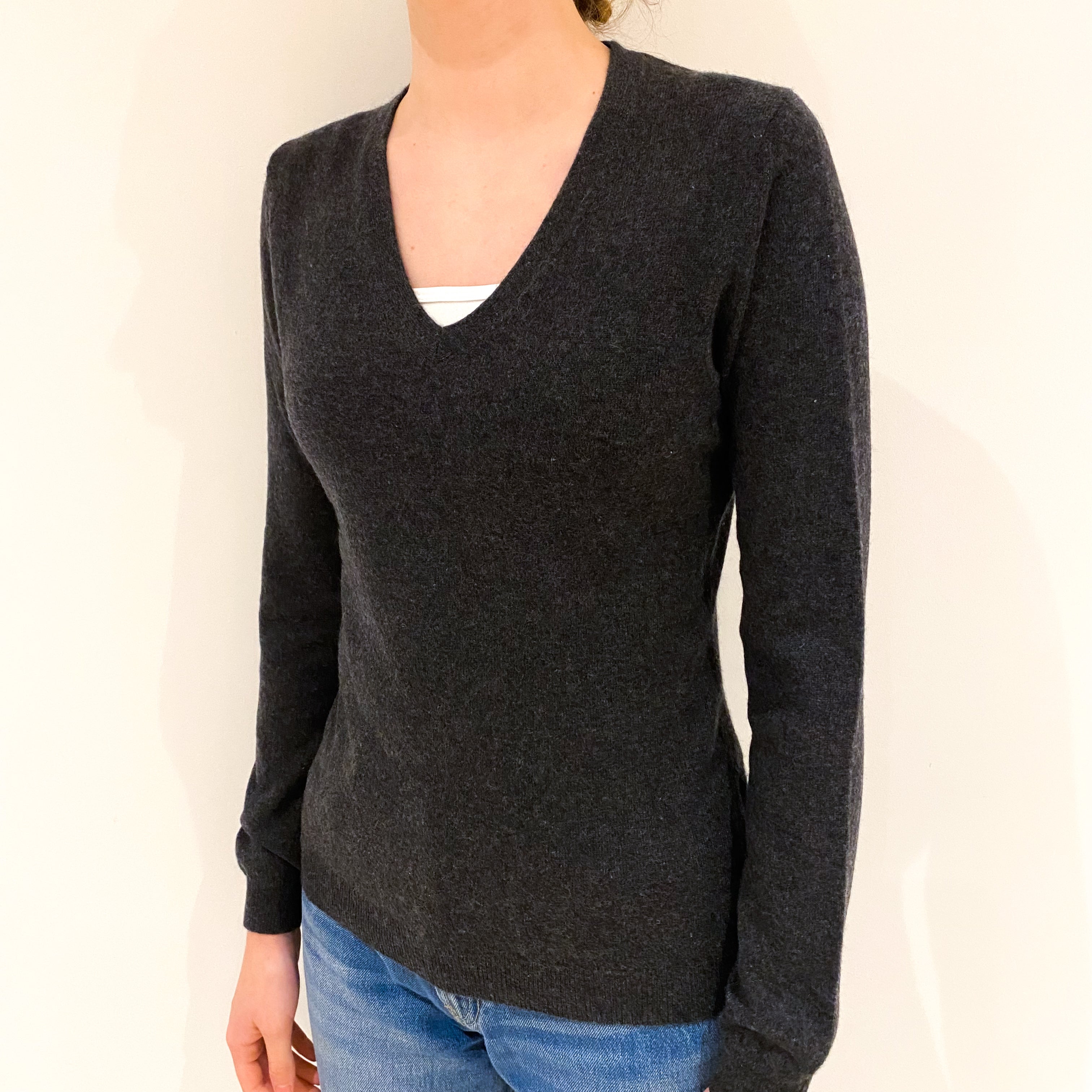 Slate Grey Cashmere V-Neck Jumper Extra Small