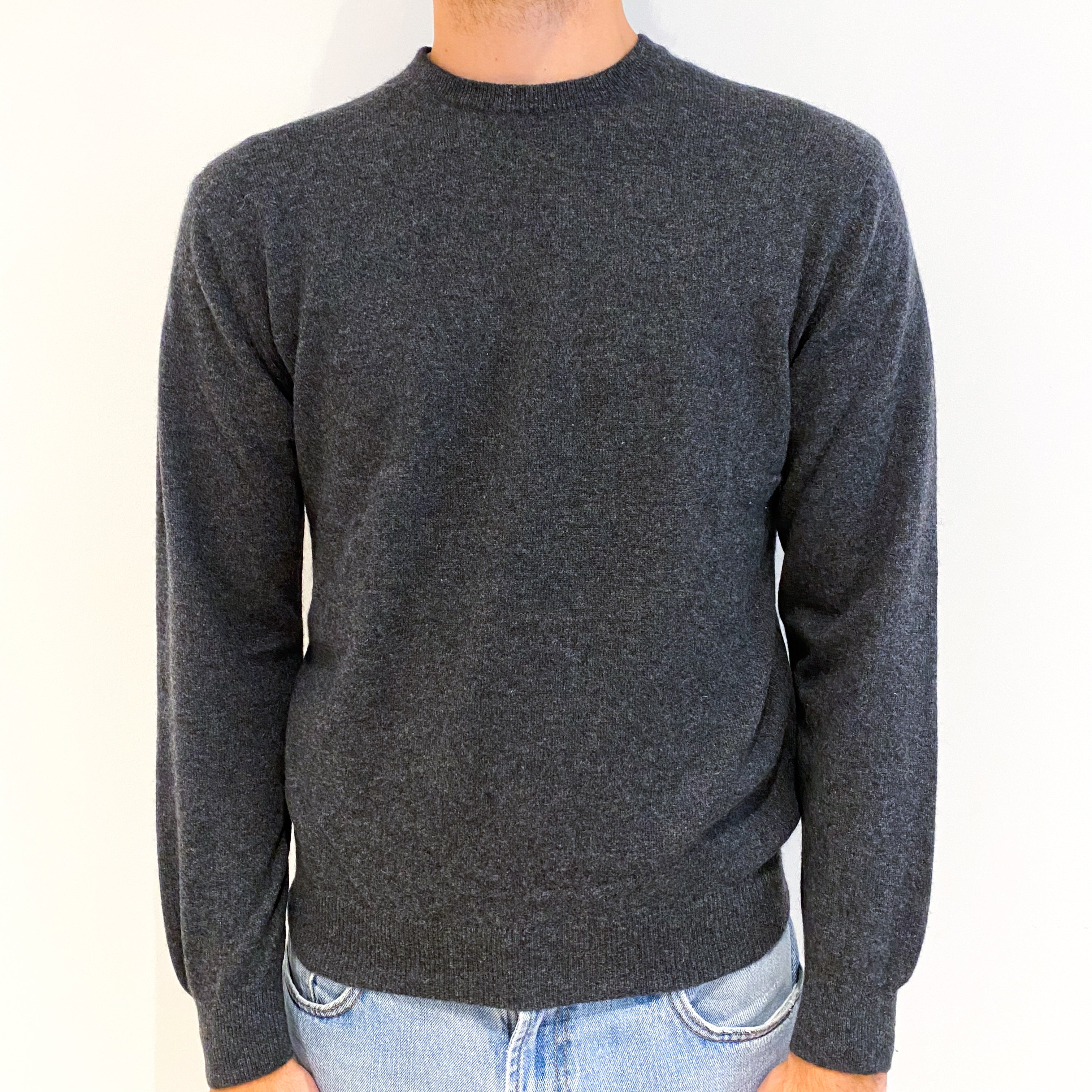 Men's Charcoal Grey Cashmere Crew Neck Jumper Medium