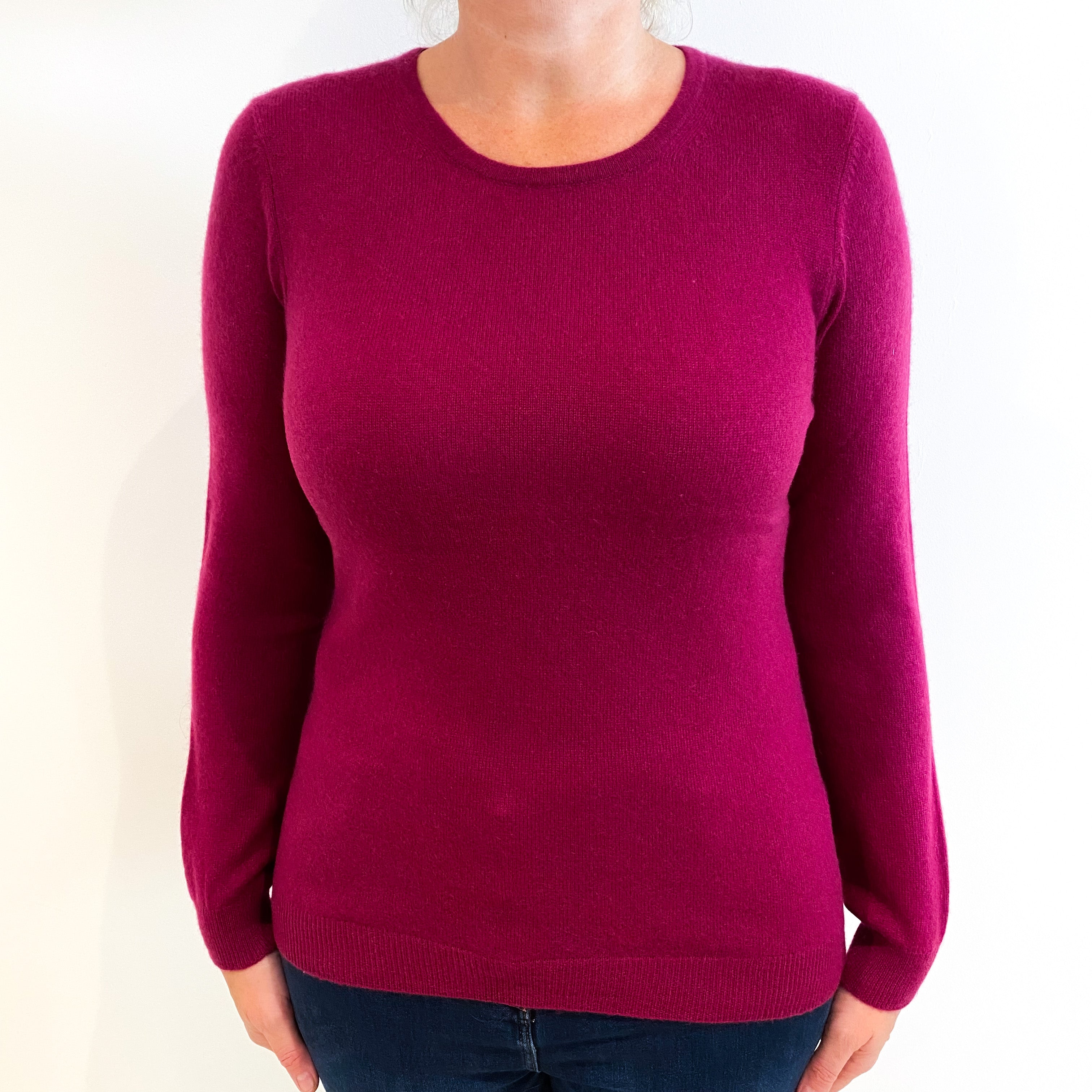 Magenta Purple Cashmere Crew Neck Jumper Large