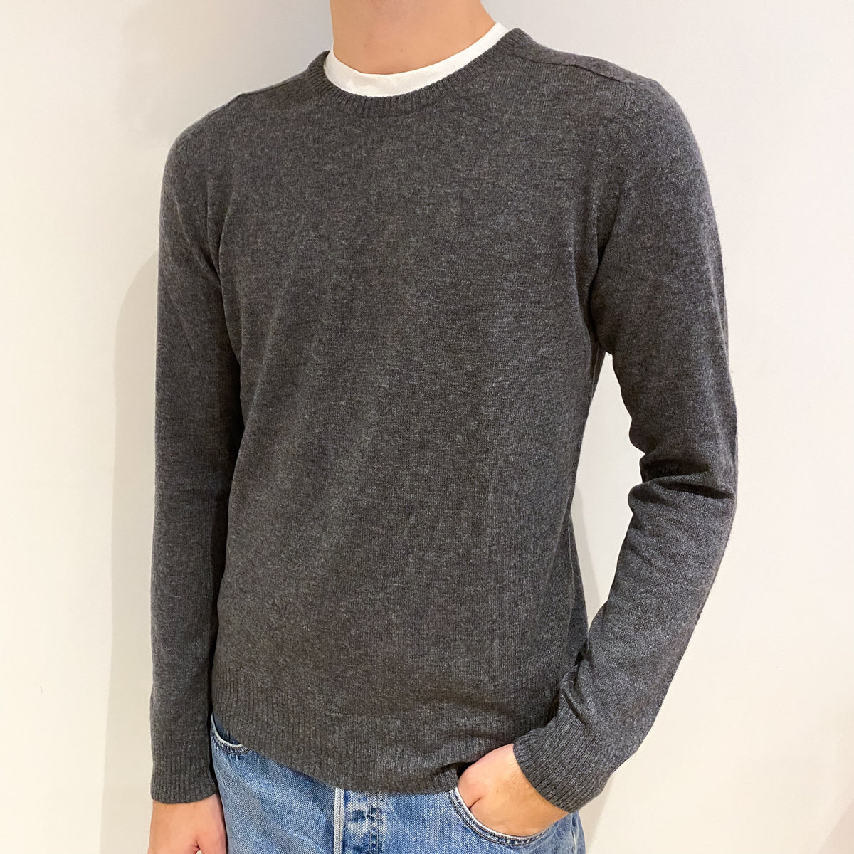 Men's Slate Grey Cashmere Crew Neck Jumper Medium