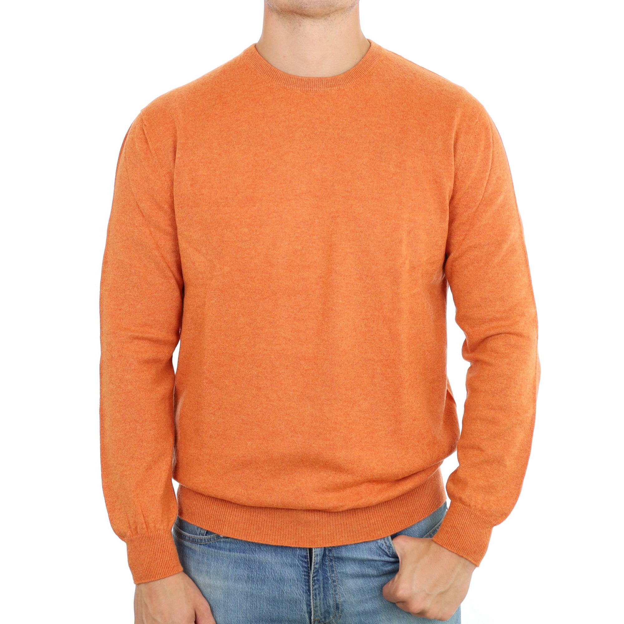 Men's Pumpkin Orange Cashmere Crew Neck Jumper XXL