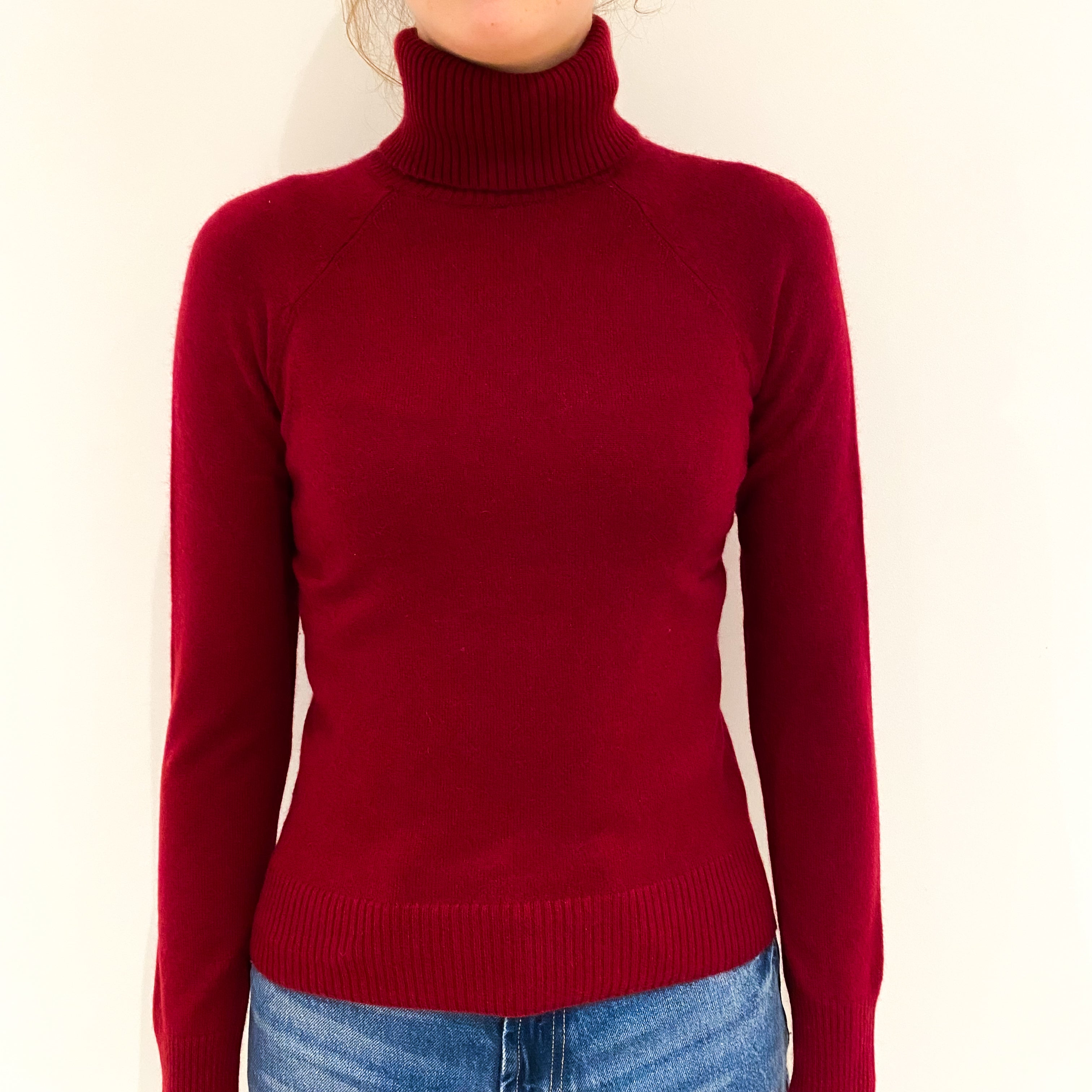 Burgundy Red Cashmere Polo Neck Jumper Extra Small