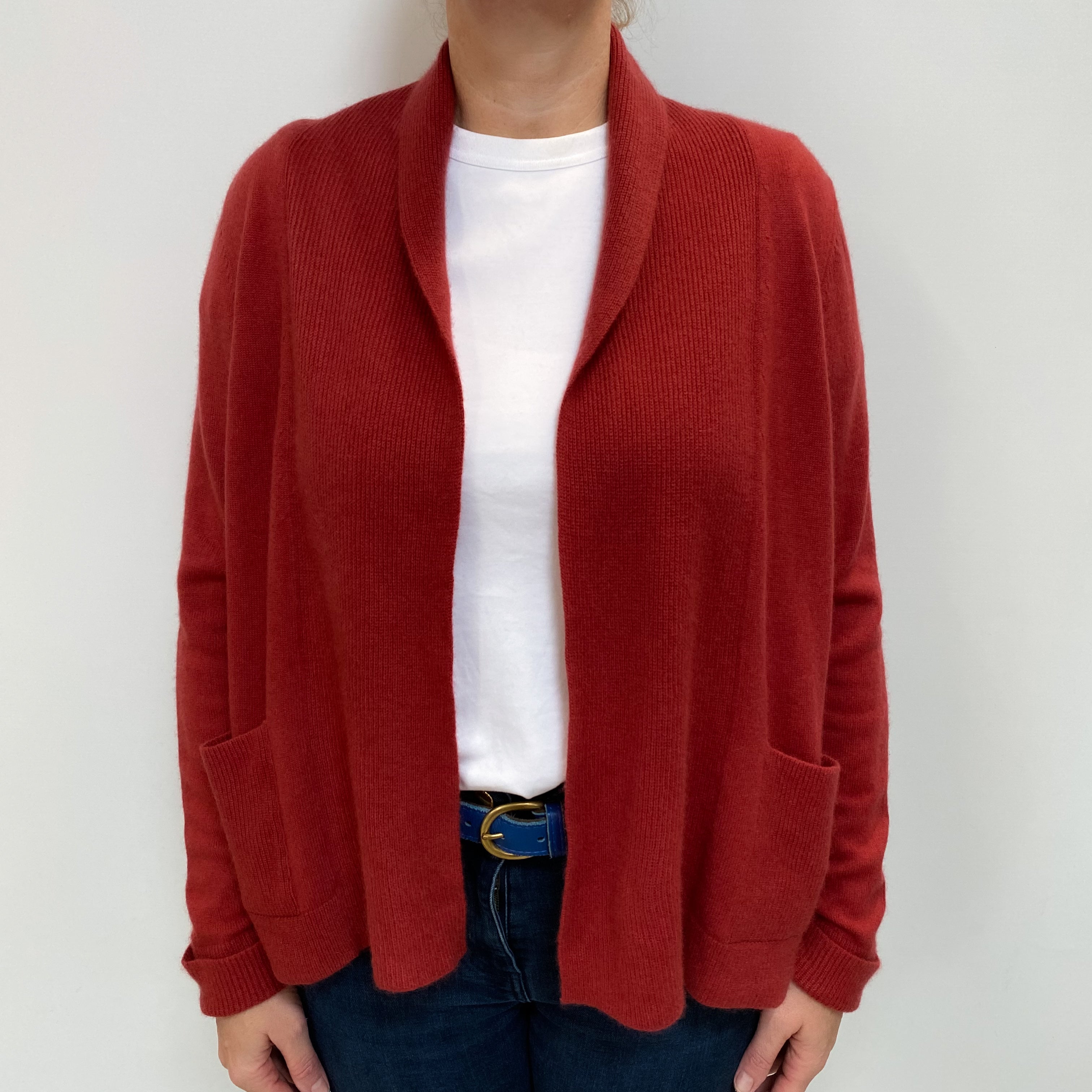 Brick Red Cashmere Edge to Edge Cardigan Large