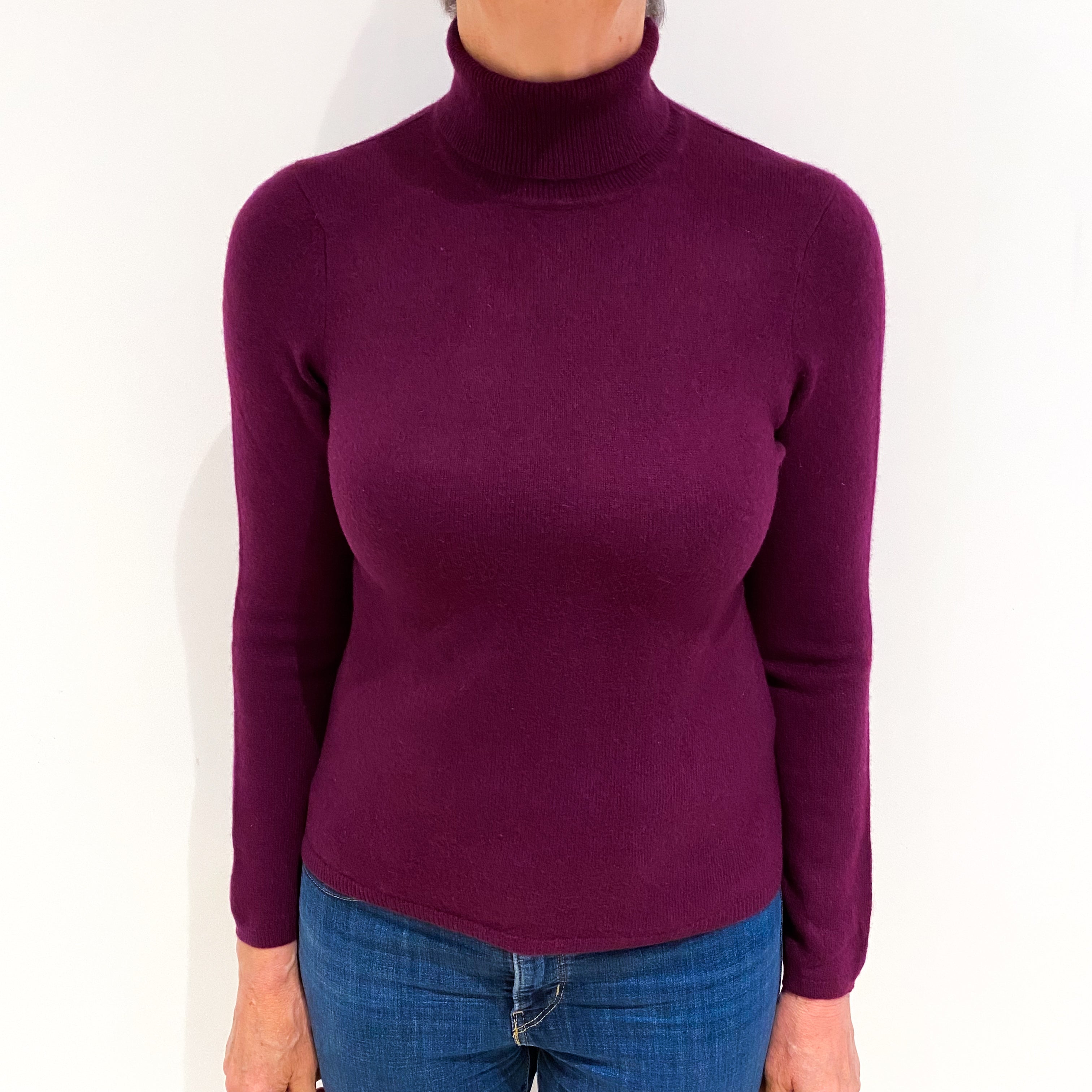Plum Purple Cashmere Polo Neck Jumper Medium